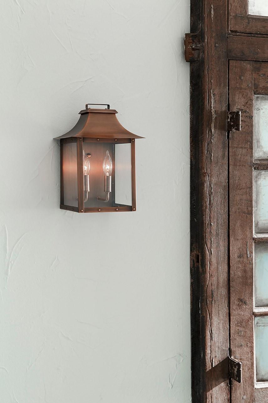 13.5 x 9.25 x 9.25 in. Manchester 2-Light Copper Patina Pocket Wall Light