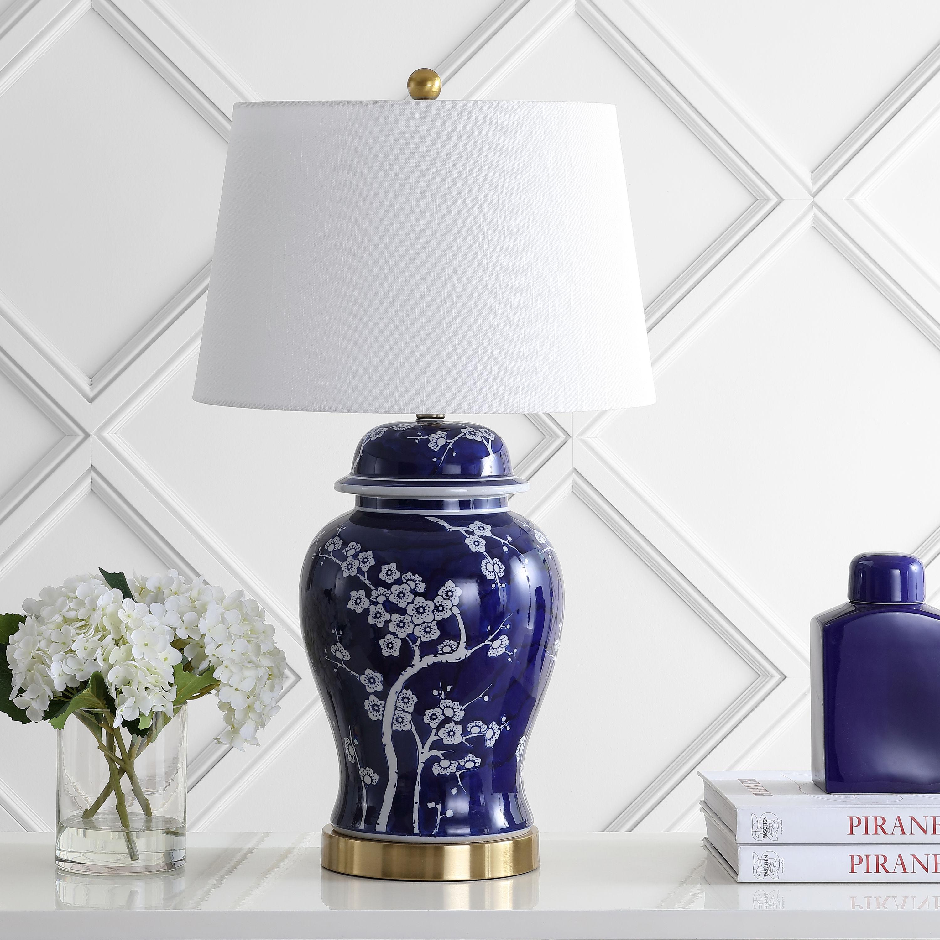 Gracie 29.5" White and Navy Ceramic Ginger Jar Table Lamp