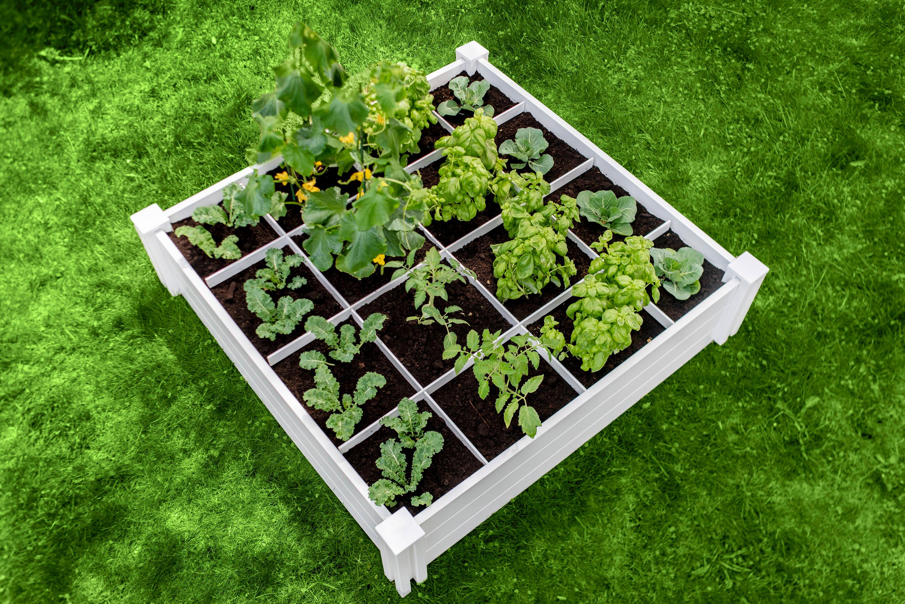 Classic White Vinyl 48" x 48" Raised Garden Bed with Grid