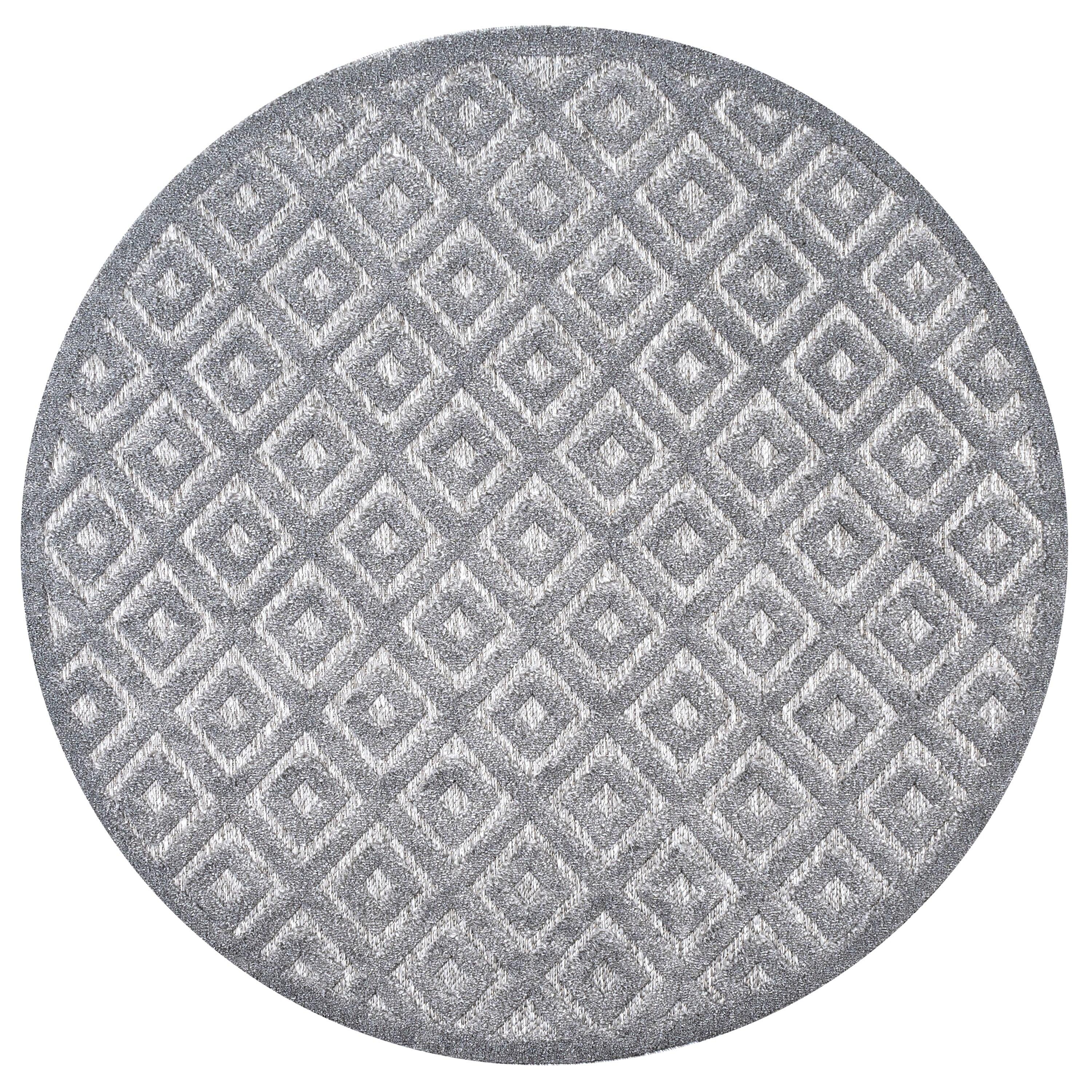 5' Round Portmany Neutral Diamond Trellis Indoor/Outdoor Area Rug, Dark Gray - JONATHAN Y