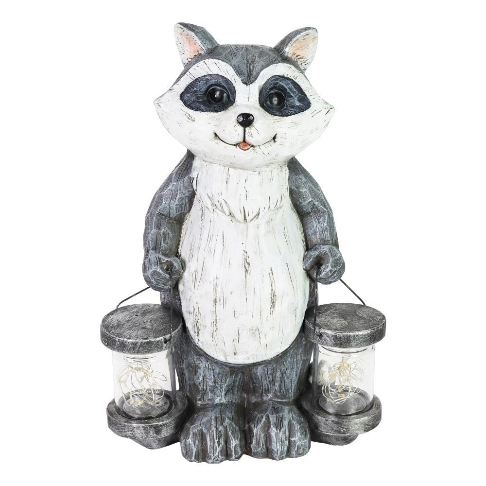 Exhart Solar Firefly Jar Raccoon Garden Statuary, 10 Inches tall