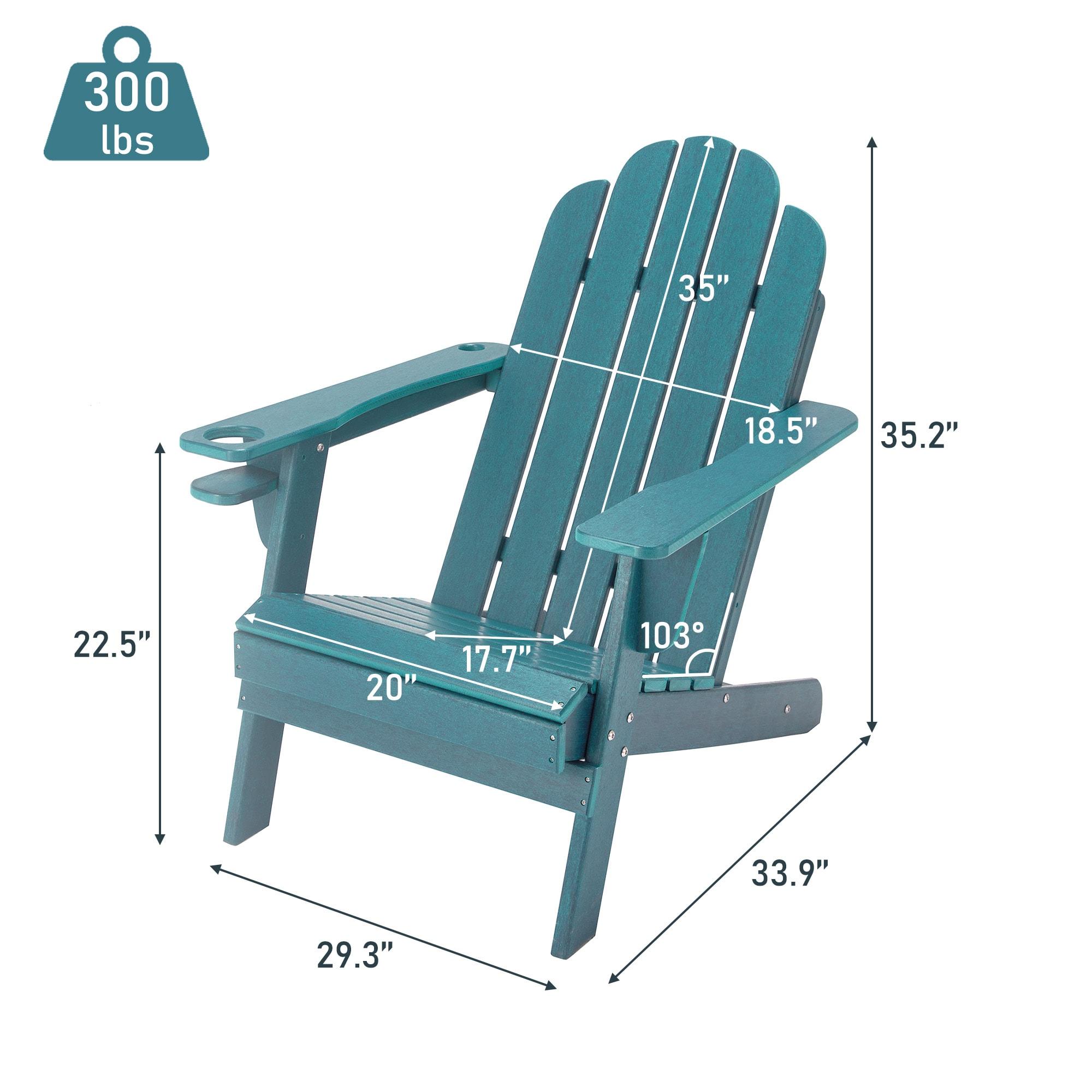 Mondawe HDPE Adirondack Chairs with Cup Holder and Umbrella hole, Weather Resistant Outdoor Fire Pit Chairs for Patio Deck, Cyan