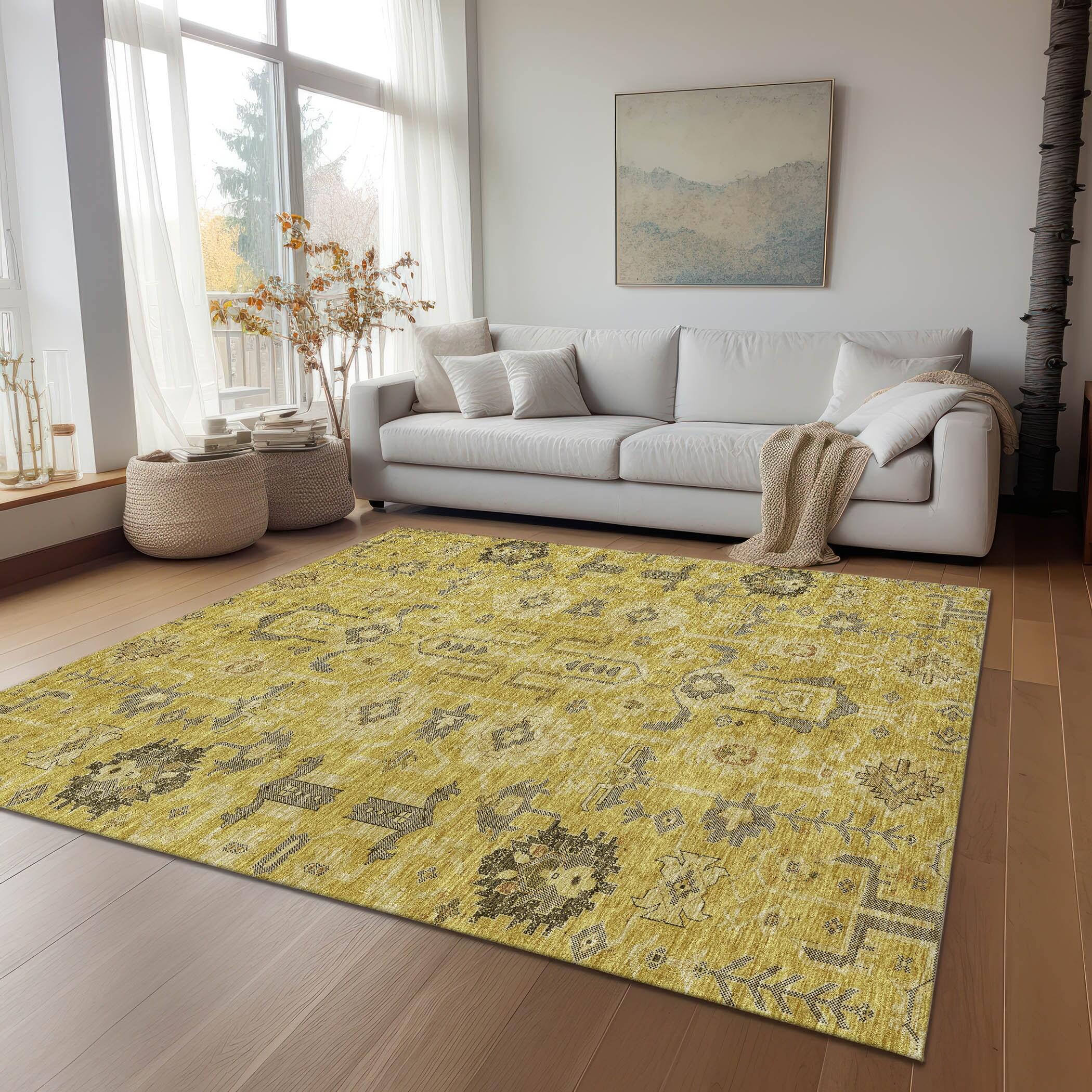 Addison Rugs Chantille ACN697GO 2 x 3 (ft) Polyester Gold Rectangular Indoor/Outdoor Geometric Machine washable Area rug