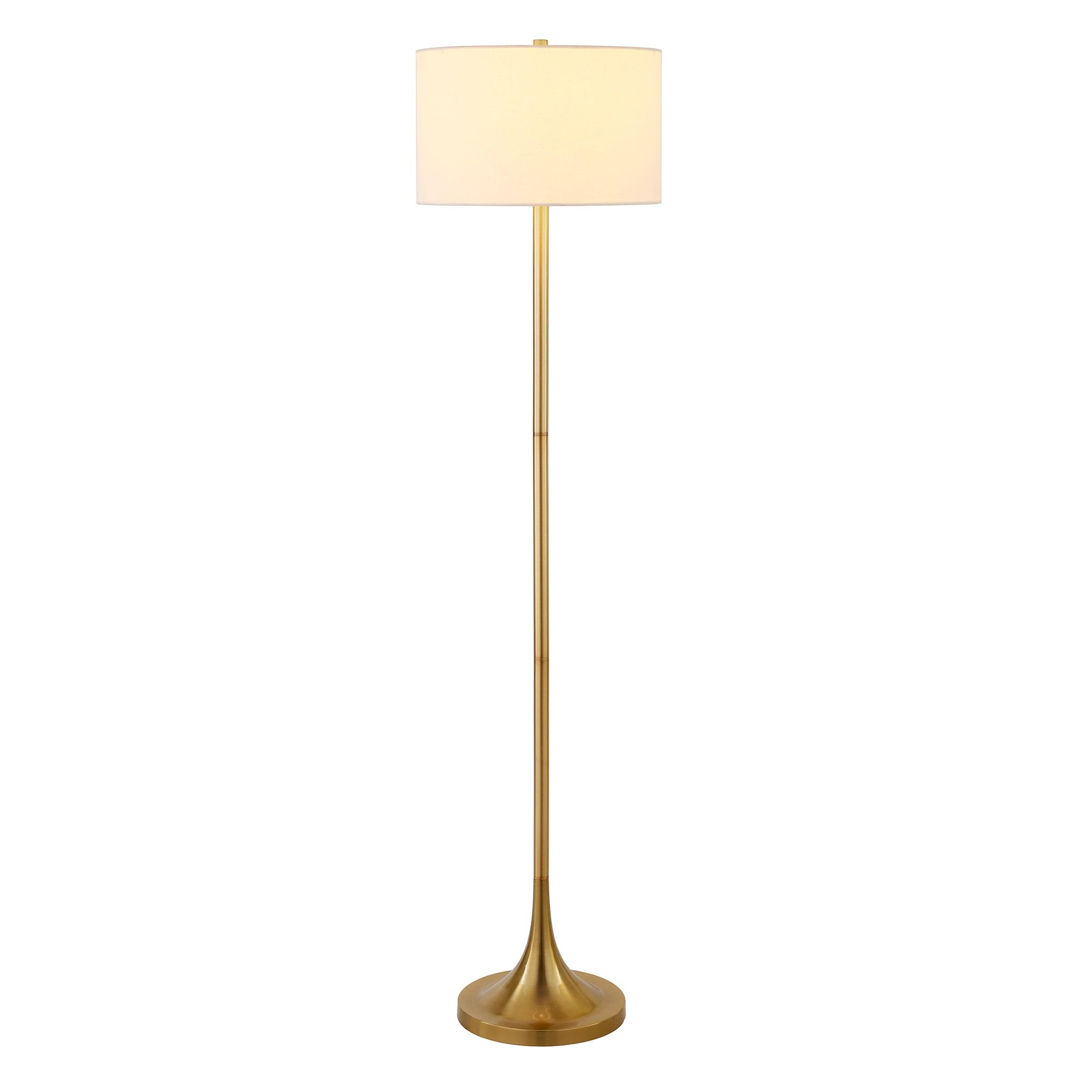 Evelyn&Zoe Josephine 62" Tall Floor Lamp with Fabric Shade, Brass/White