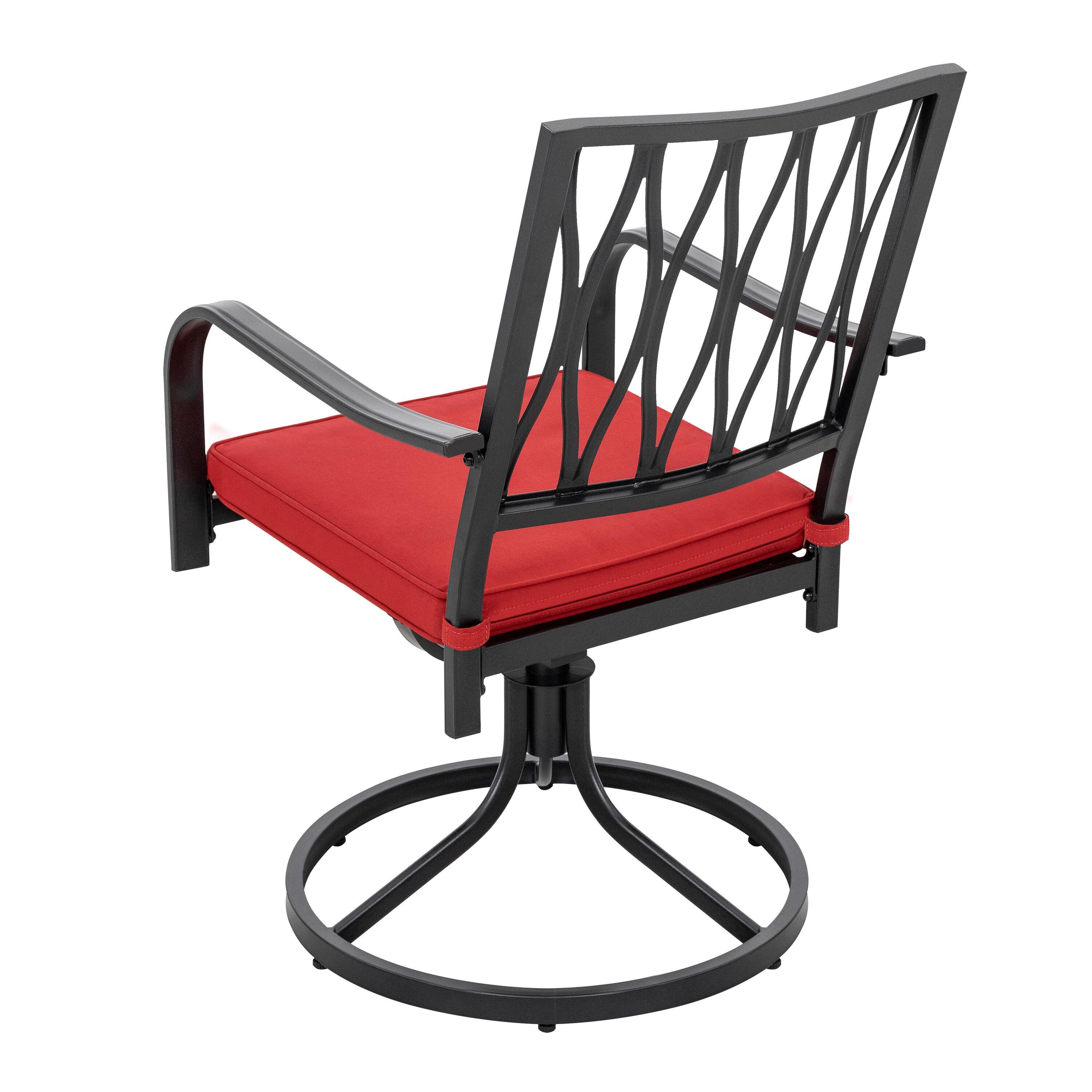 Nuu Garden 7 Piece Outdoor Patio Metal Dining Set with Swivel Cushioned Chairs & Rectangle Table for 6-Person,Black and Red Cushion