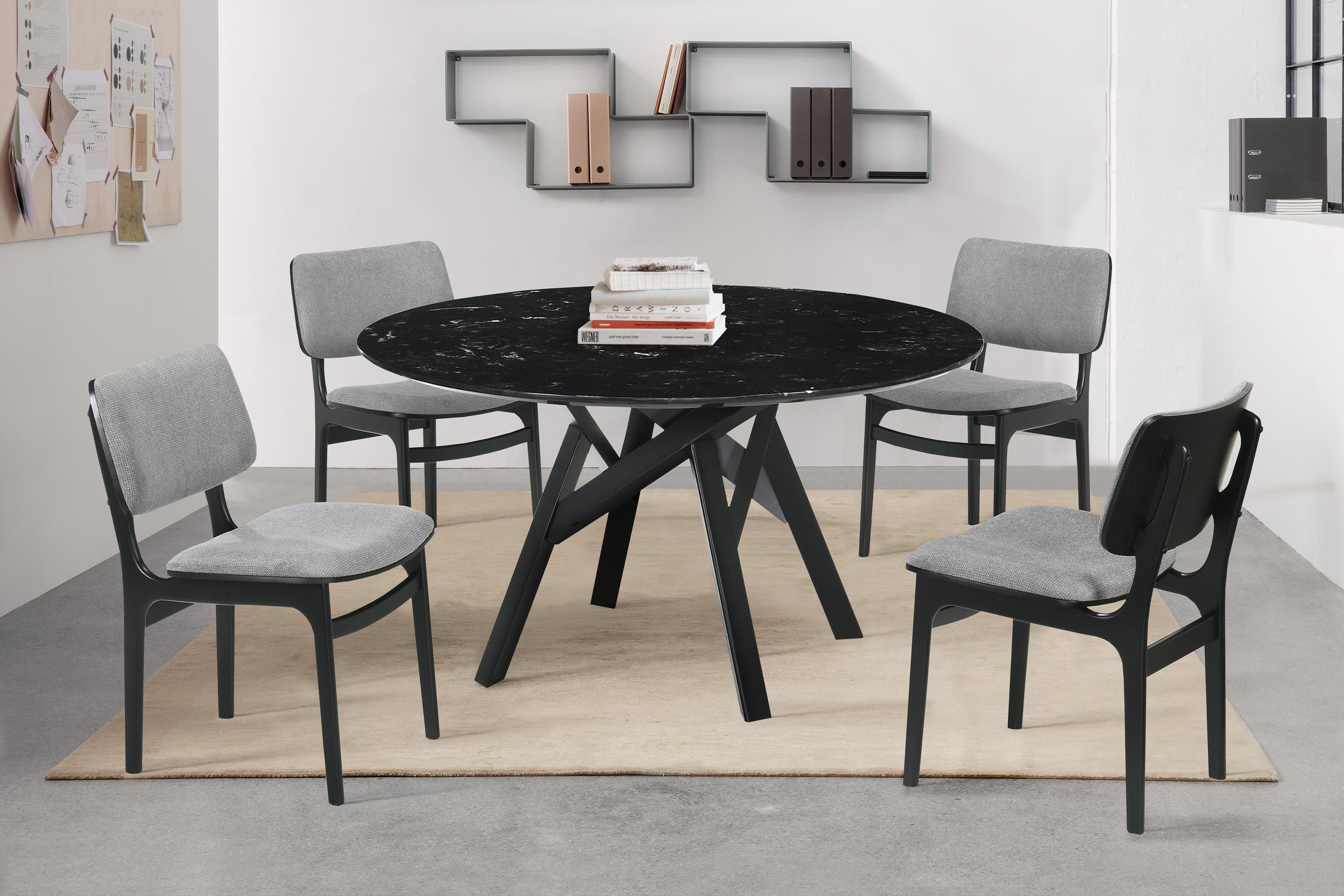 Set of 2 Lima Upholstered Wood Dining Chairs Black - Armen Living: Mid-Century Modern, Rubberwood Frame, Gray Polyester