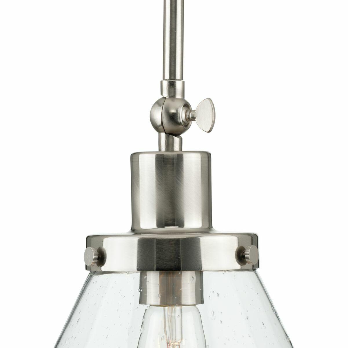 Progress Lighting Hinton 1-Light Industrial Pendant, Brushed Nickel, Seeded Glass Shade