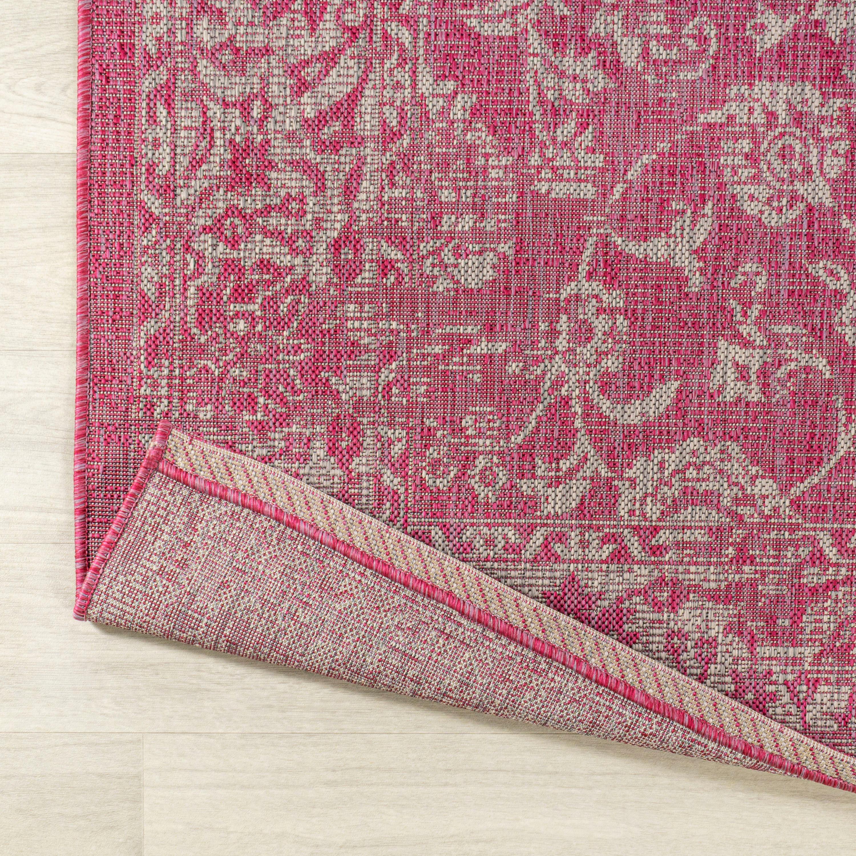 9' x 12' Tela Bohemian Textured Weave Floral Indoor/Outdoor Area Rug, Fuchsia/Light Gray - JONATHAN Y
