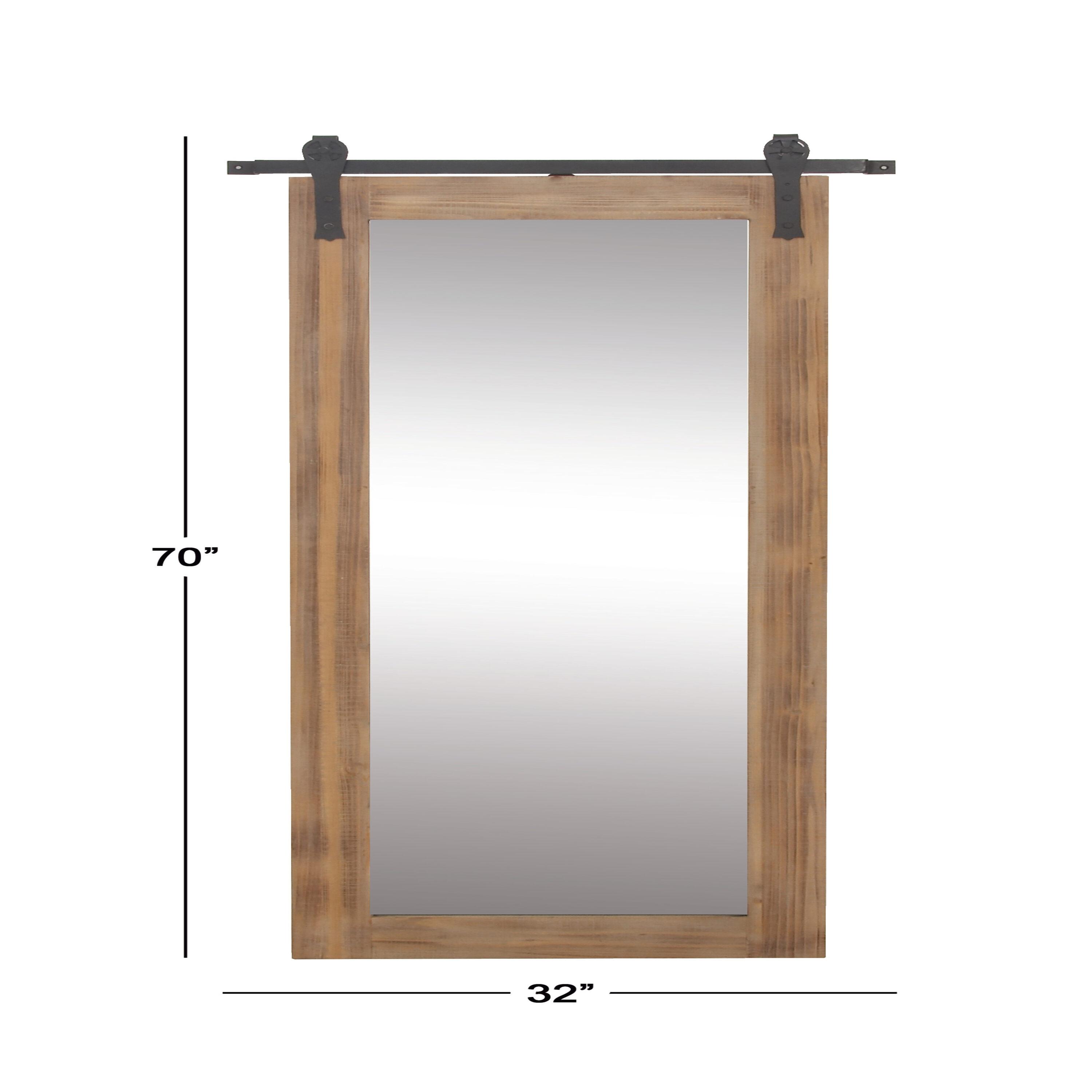 71" x 34" Wood Wall Mirror with Metal Hanging Rod Brown - Olivia & May: Industrial Style, No Assembly Required