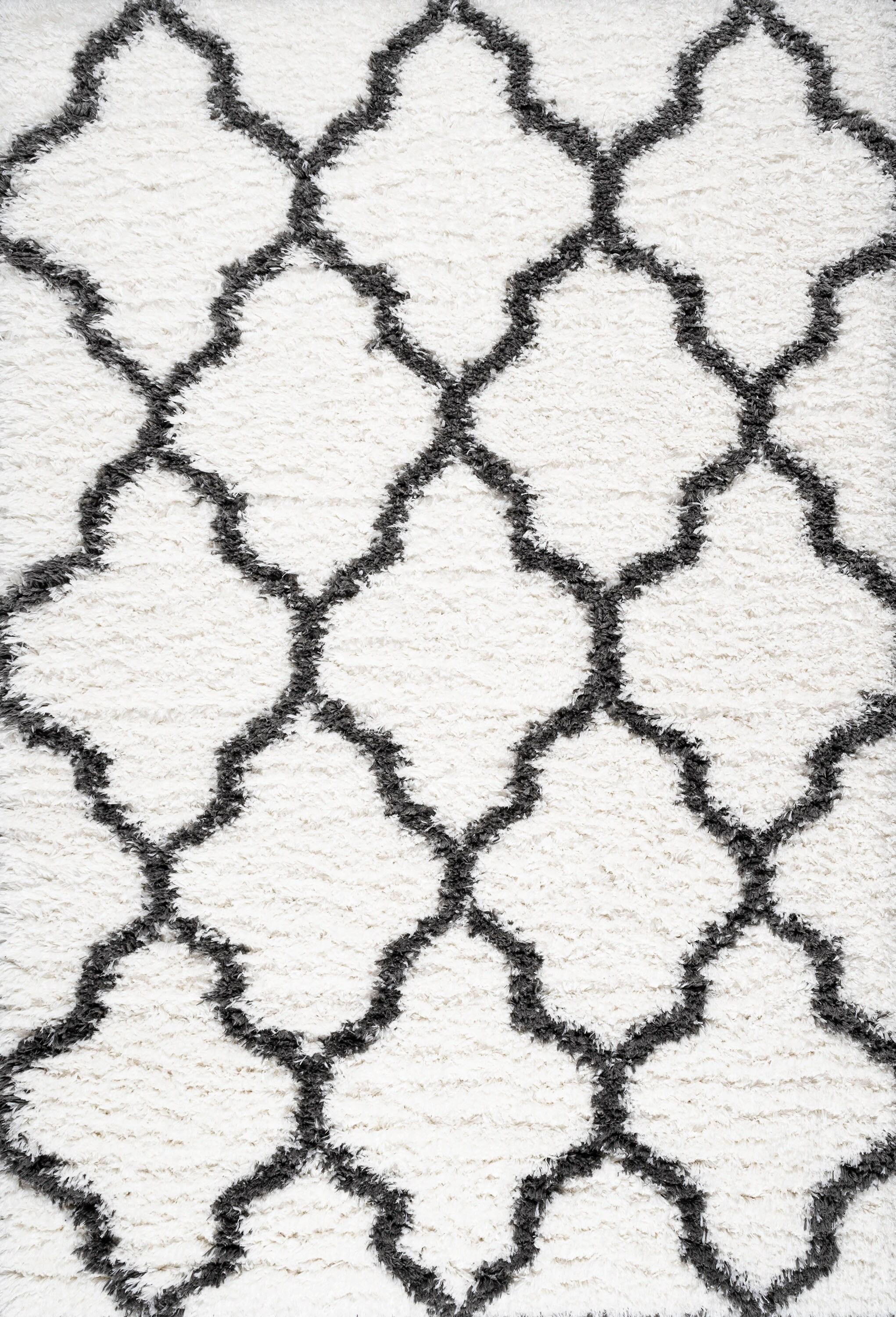 3'x5' Marrakesh Shag Trellis Area Rug, Ivory/Charcoal - JONATHAN Y