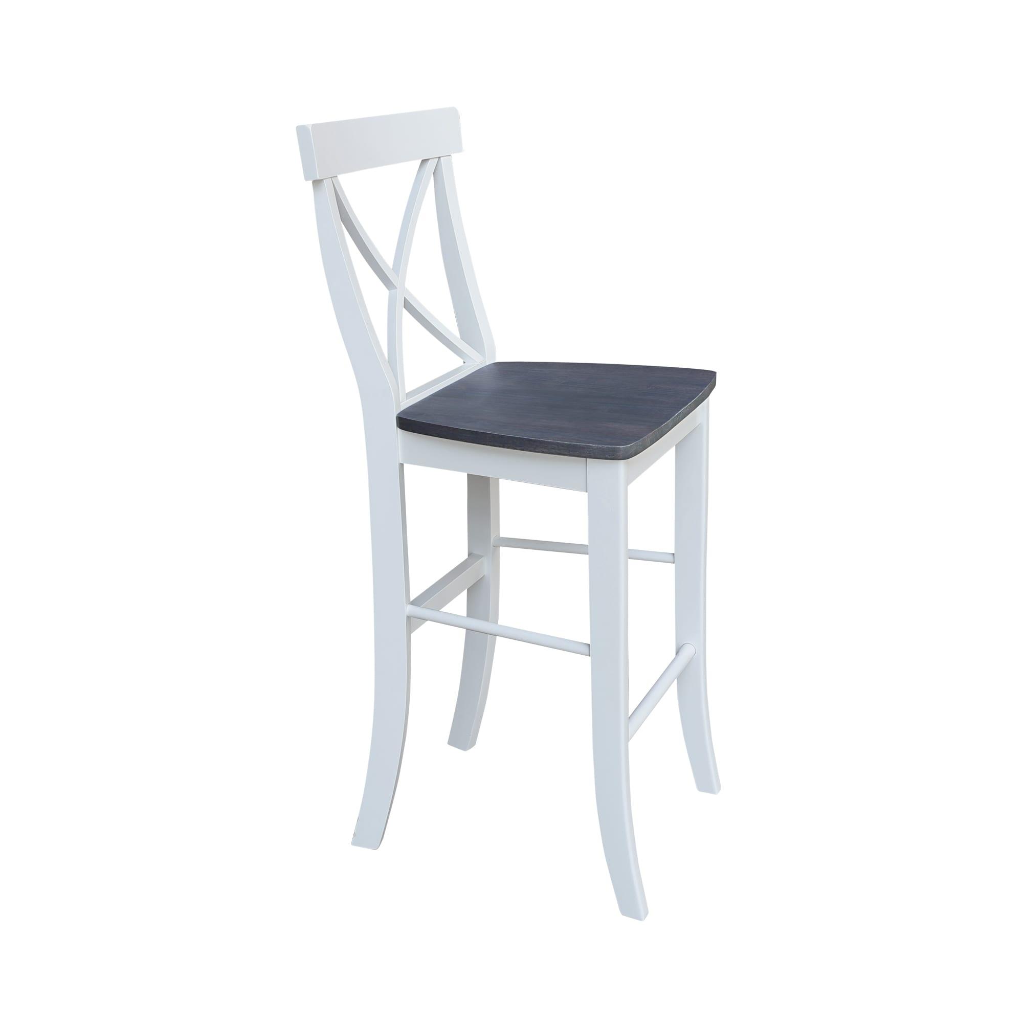 30" X Back Barstool White - International Concepts: Solid Wood, Traditional Design, Square Seat