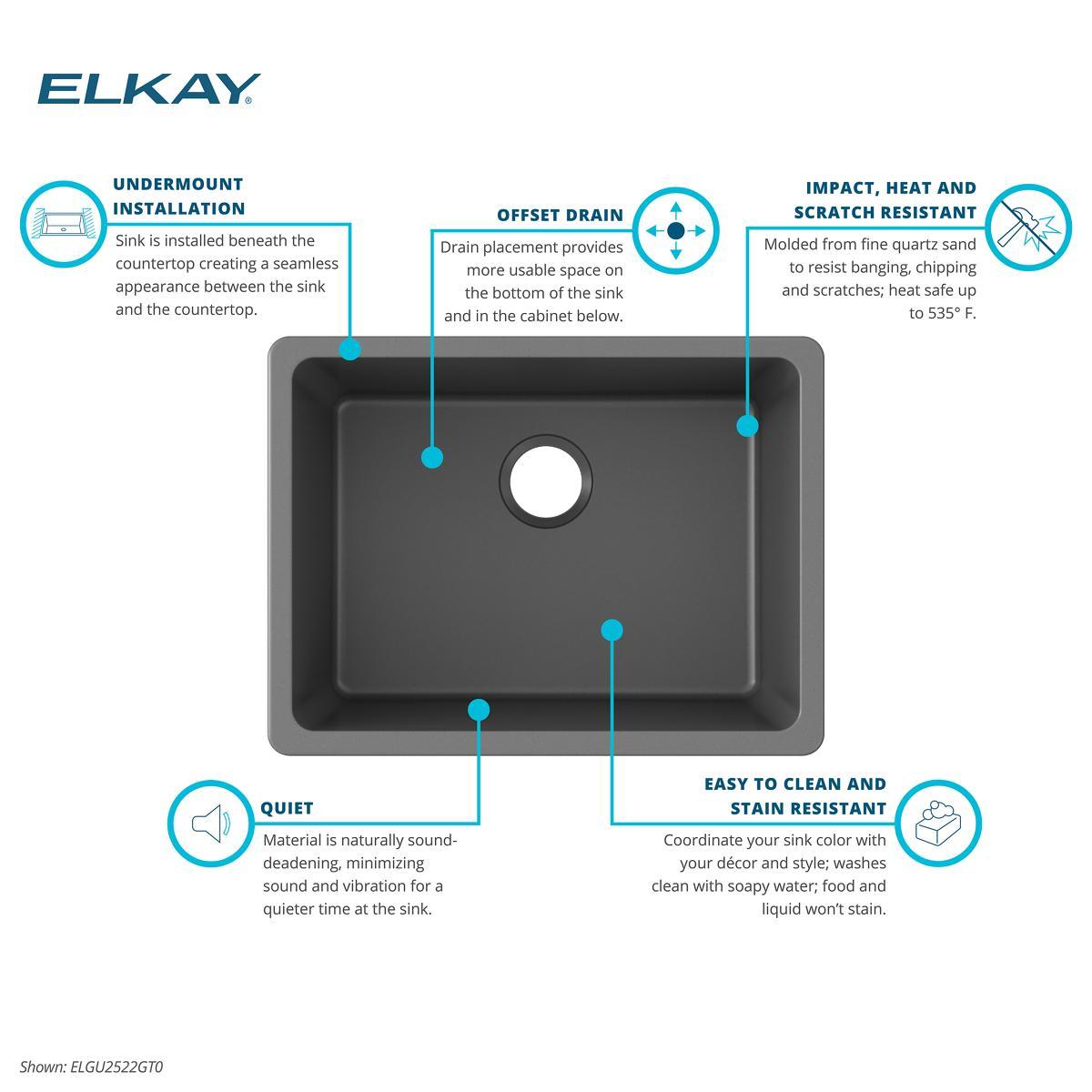 Elkay Quartz Classic 24-5/8" x 18-1/2" x 9-1/2" Single Bowl Undermount Sink, Graphite