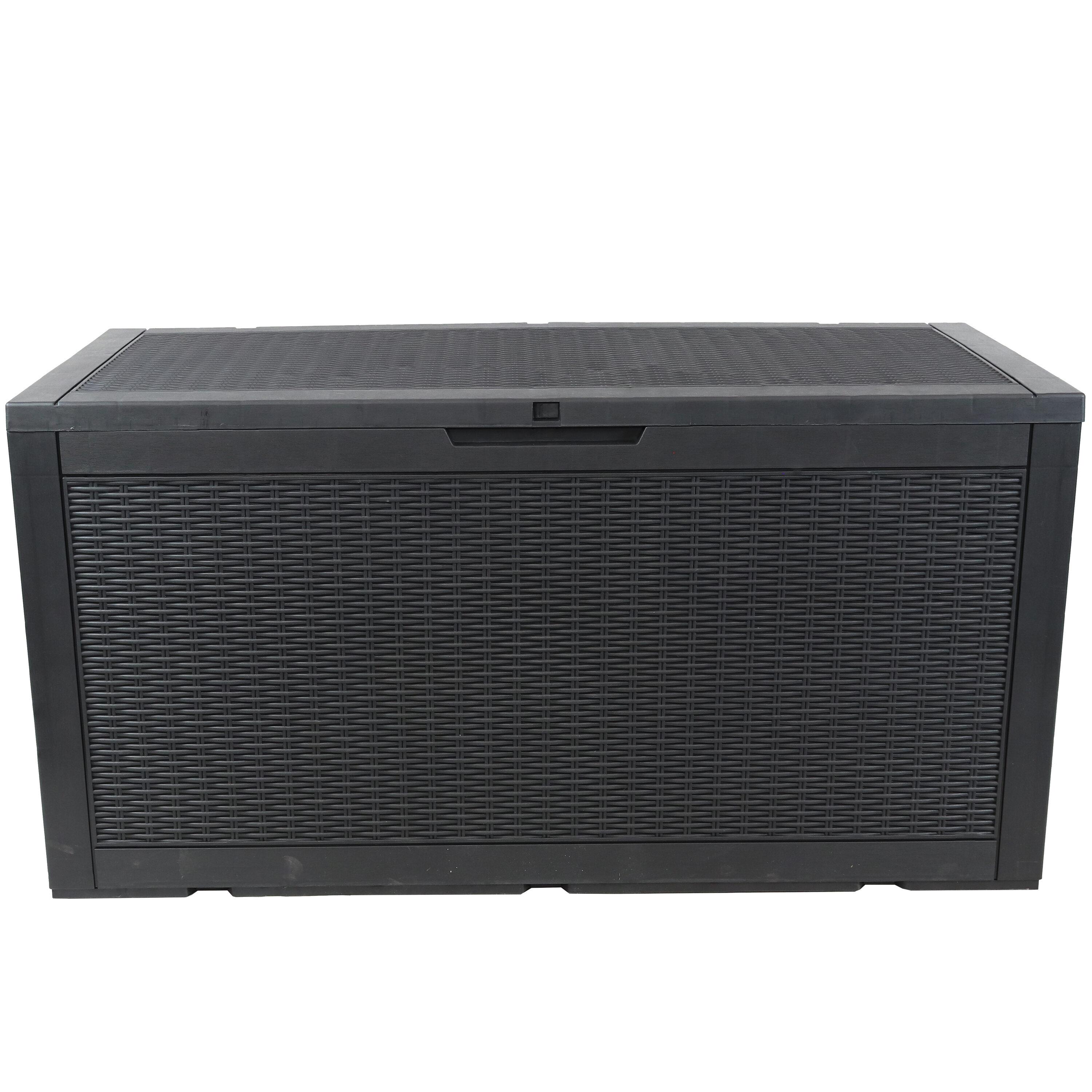 Sunnydaze Outdoor Deck and Patio Storage Box with Rattan Design - 100 Gal. - Phantom Gray