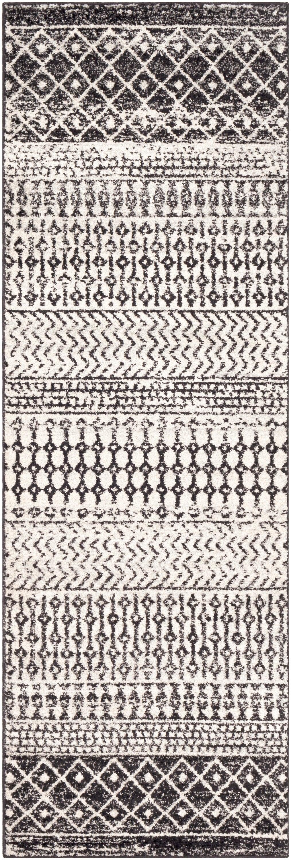 Black and Multicolor Synthetic Stain-Resistant Runner Rug