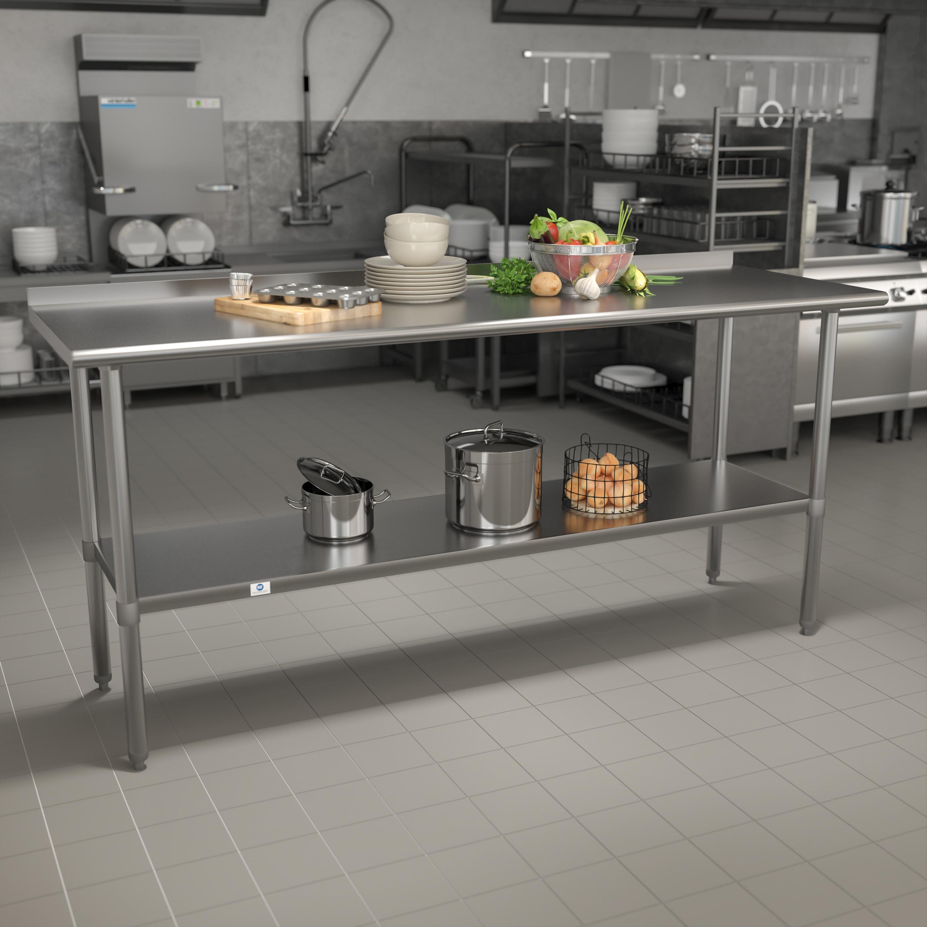 Woodford Stainless Steel Prep and Work Table with Backsplash and Undershelf by Flash Furniture