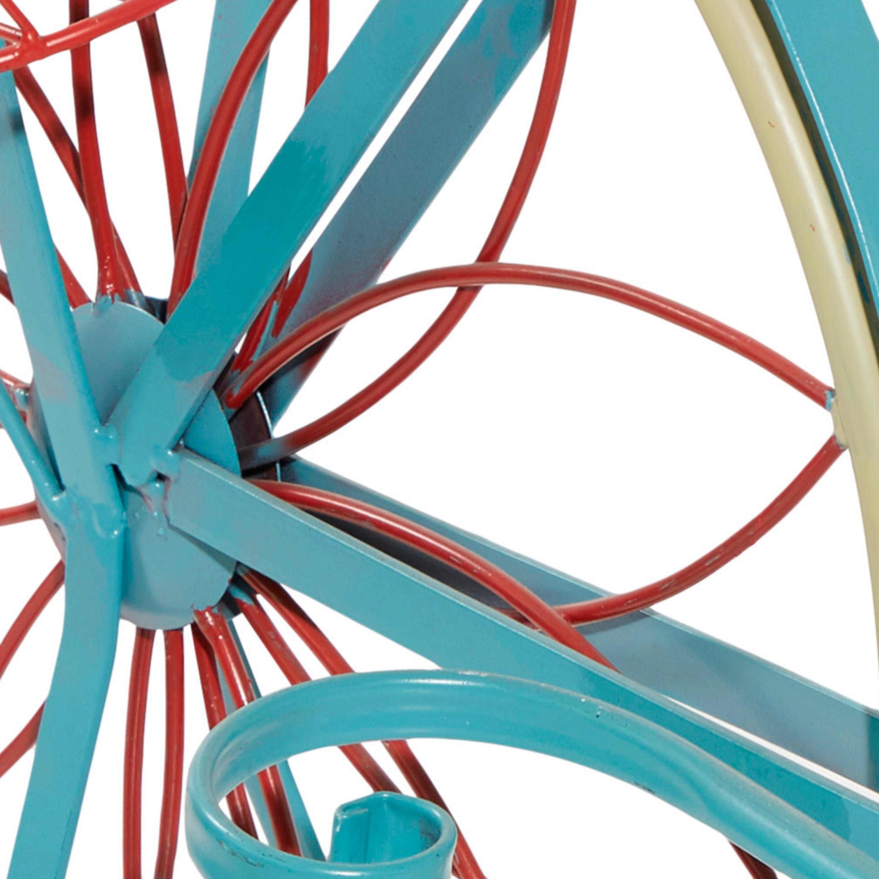 DecMode Vintage Turquoise/Red 3 Tier Bicycle Inspired Metal Plantstand, 54"W x 32"H