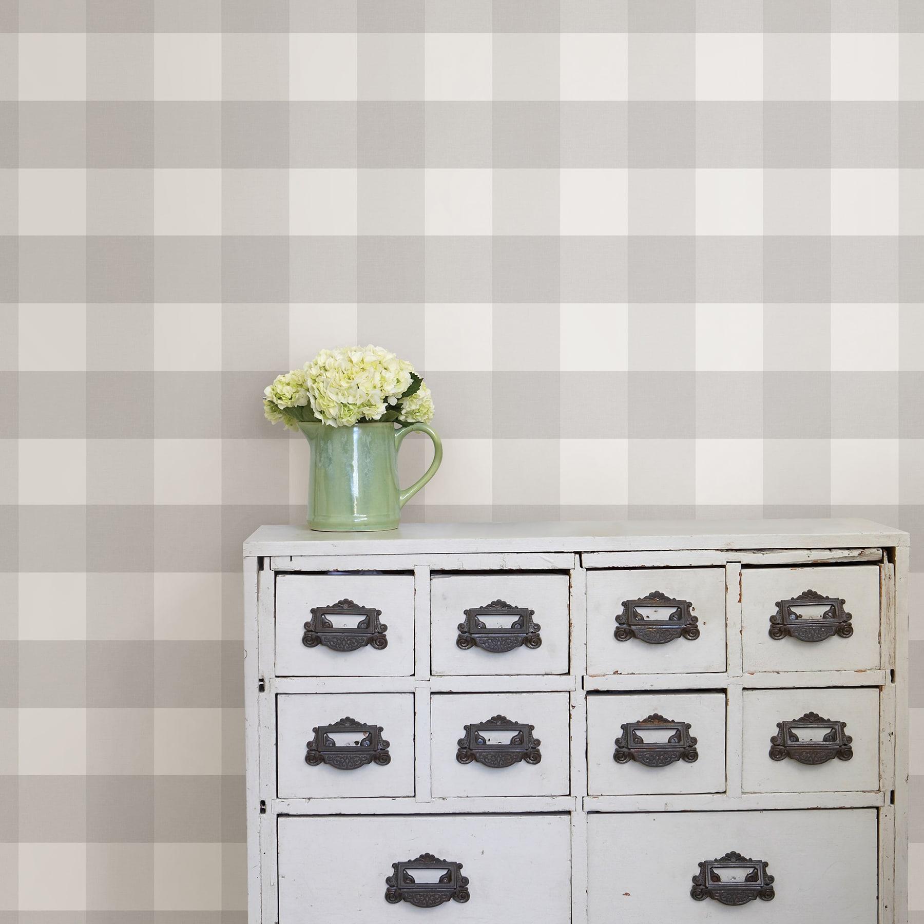 NuWallpaper Farmhouse Plaid Peel & Stick Wallpaper: Removable Vinyl, Self-Adhesive, Washable, Classic Gray Pattern, 30.75 Sq Ft Coverage