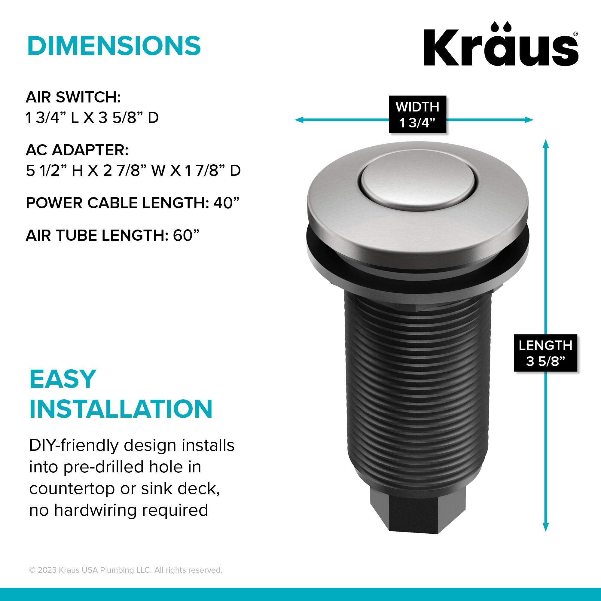 Kraus KRAUS Garbage Disposal Air Switch Kit with Push Button, AC Adapter, Power Cord, and Air Tube Included
