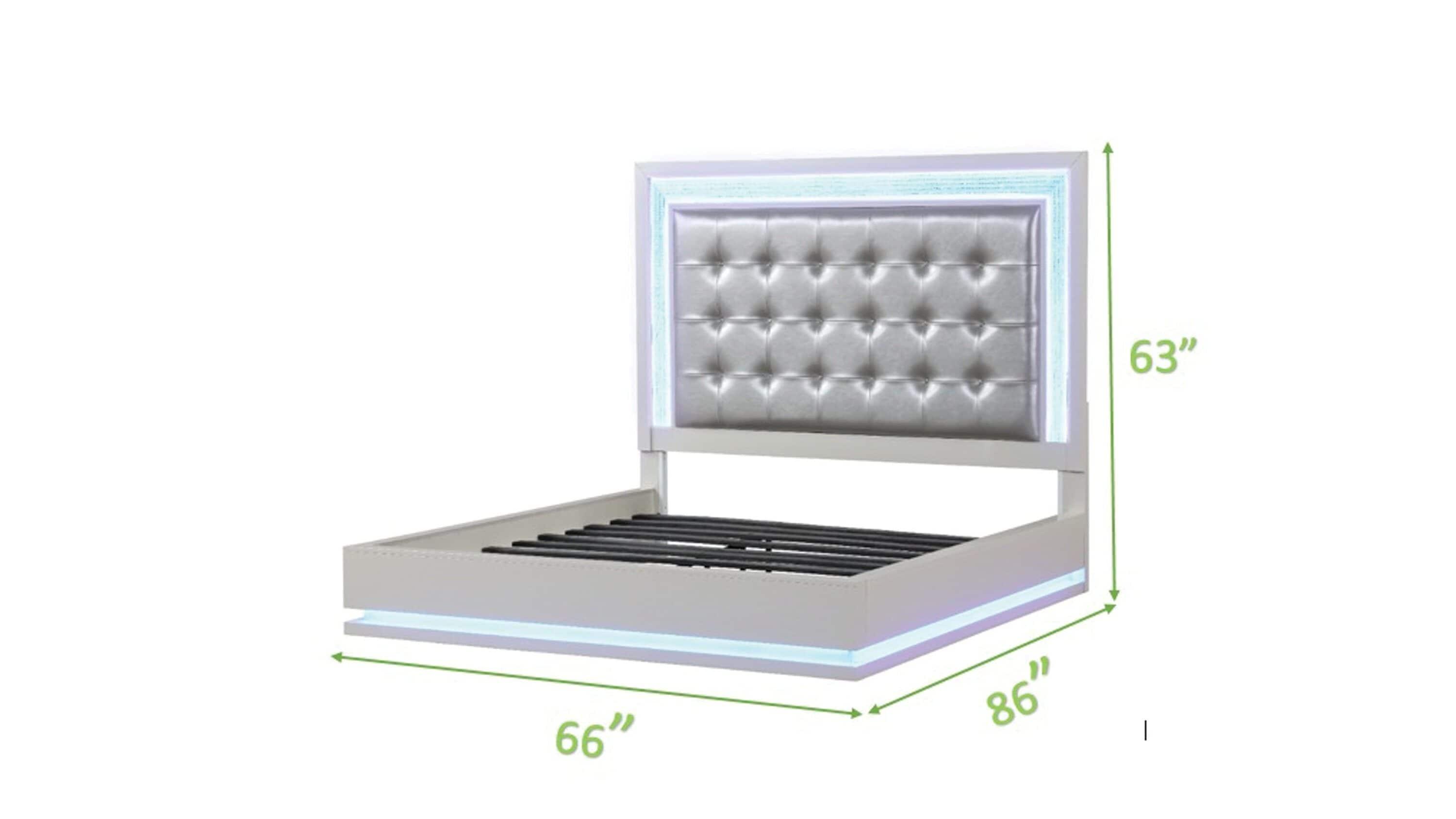 DeeHome Passion Queen 4 Pc LED Bedroom Set Made with Wood in Milky white