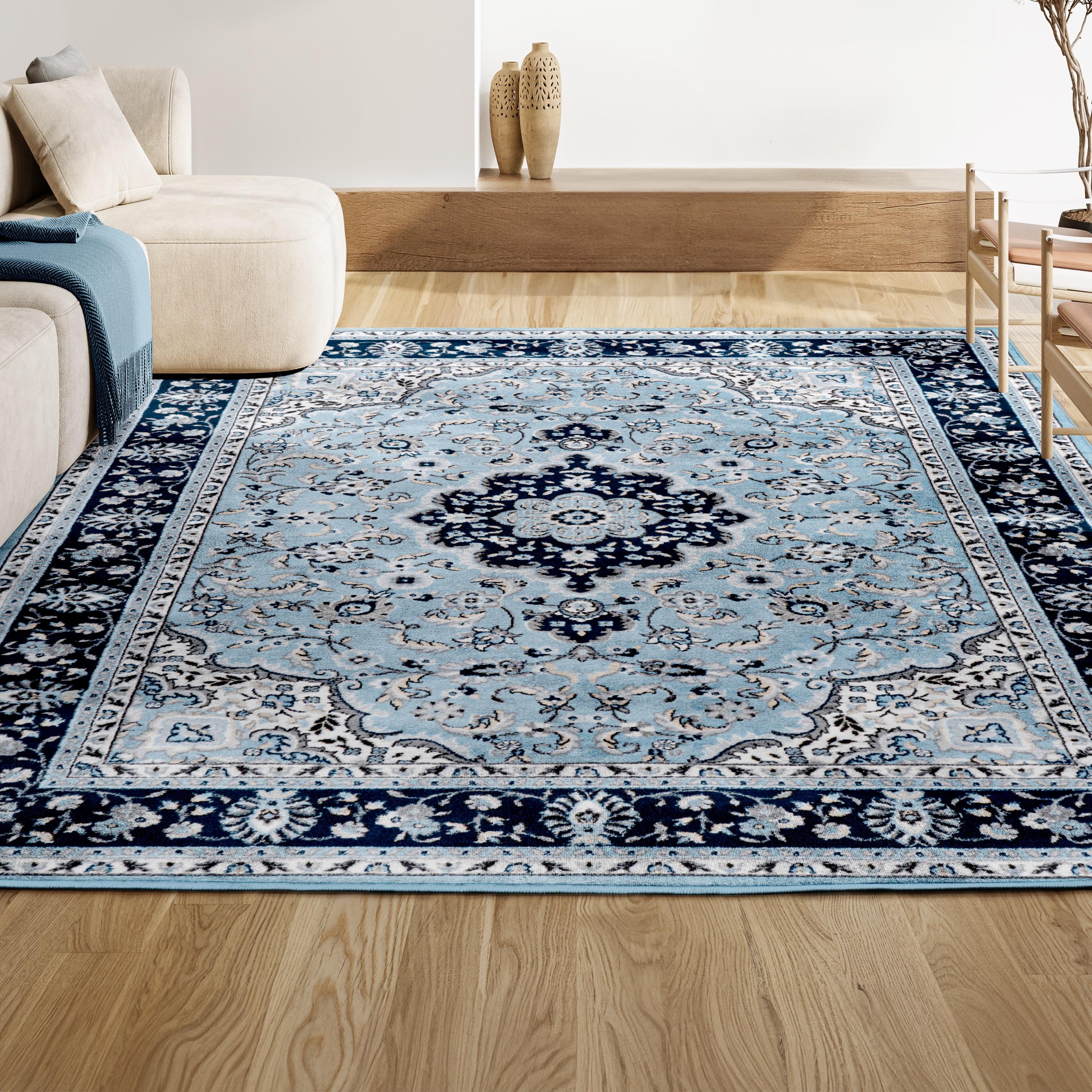 4'x 6' Palmette Modern Persian Floral Area Rug, Blue/Navy - JONATHAN Y