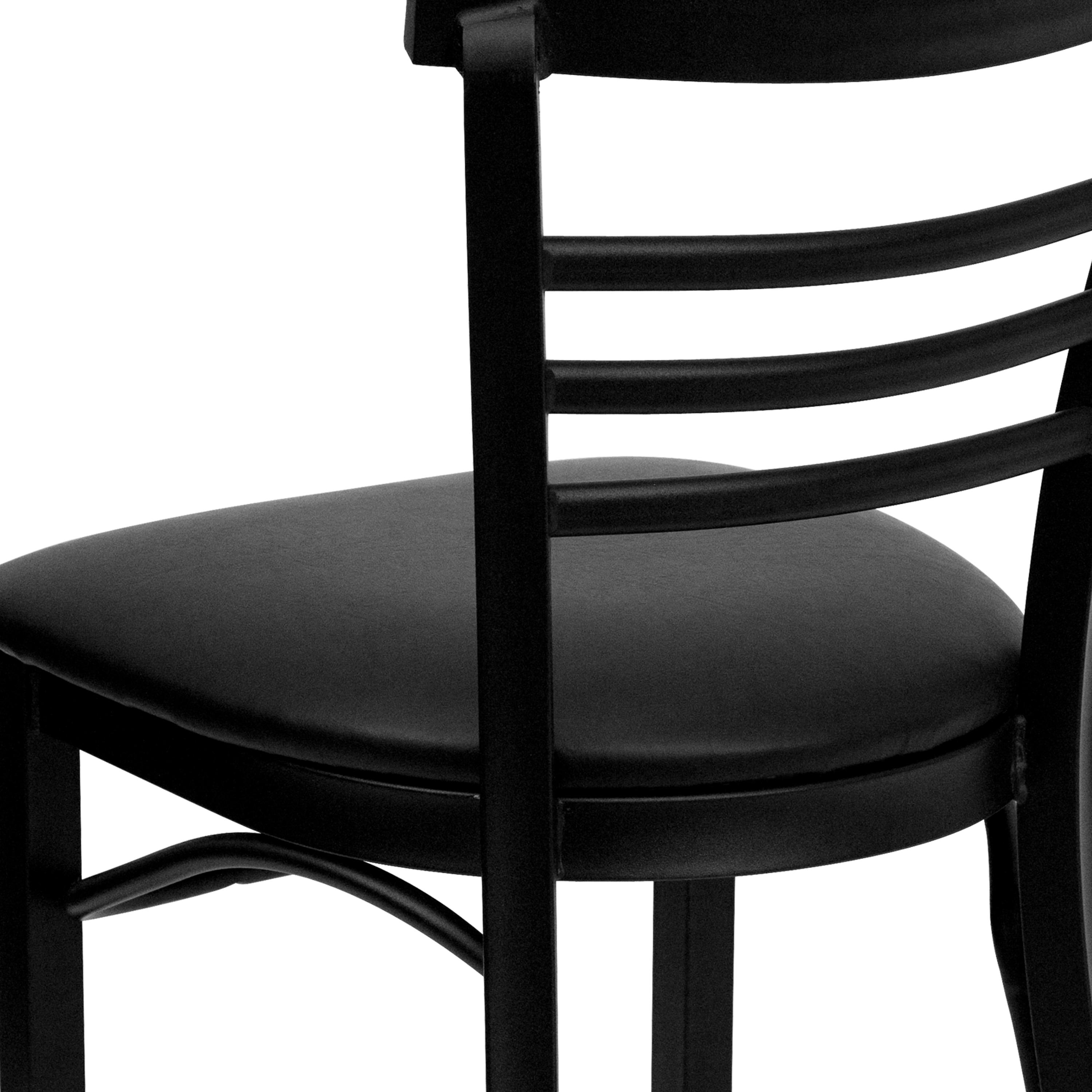 Flash Furniture HERCULES Series Black Three-Slat Ladder Back Metal Restaurant Chair - Black Vinyl Seat