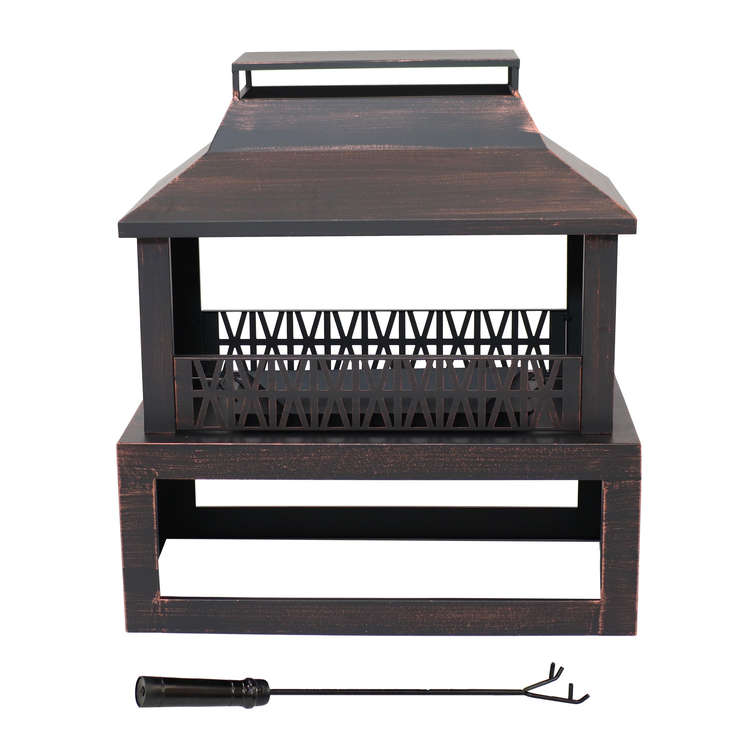 Lark Manor™ Courter 29" Rectangle Bronze Finish Steel Outdoor Fireplace with Log Storage