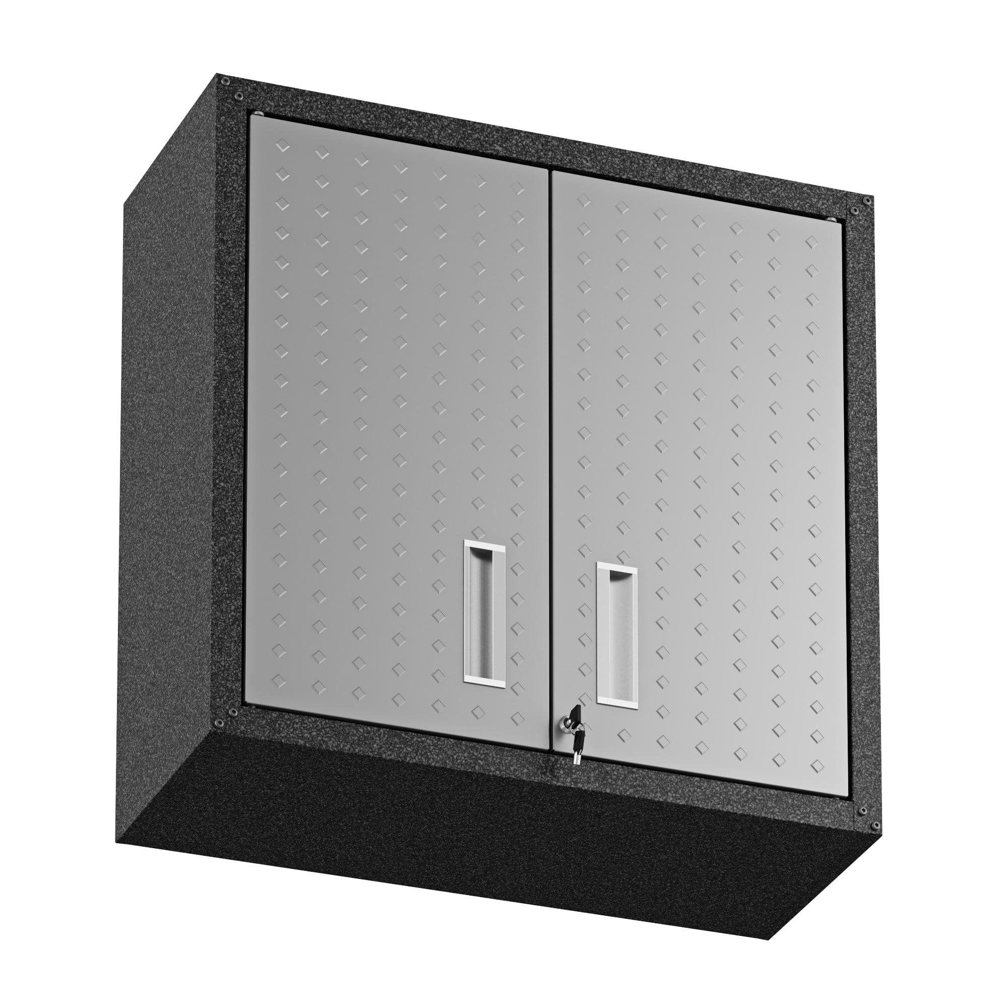 Fortress 30" Floating Textured Metal Garage Cabinet with Adjustable Shelves in Grey - Set of 2