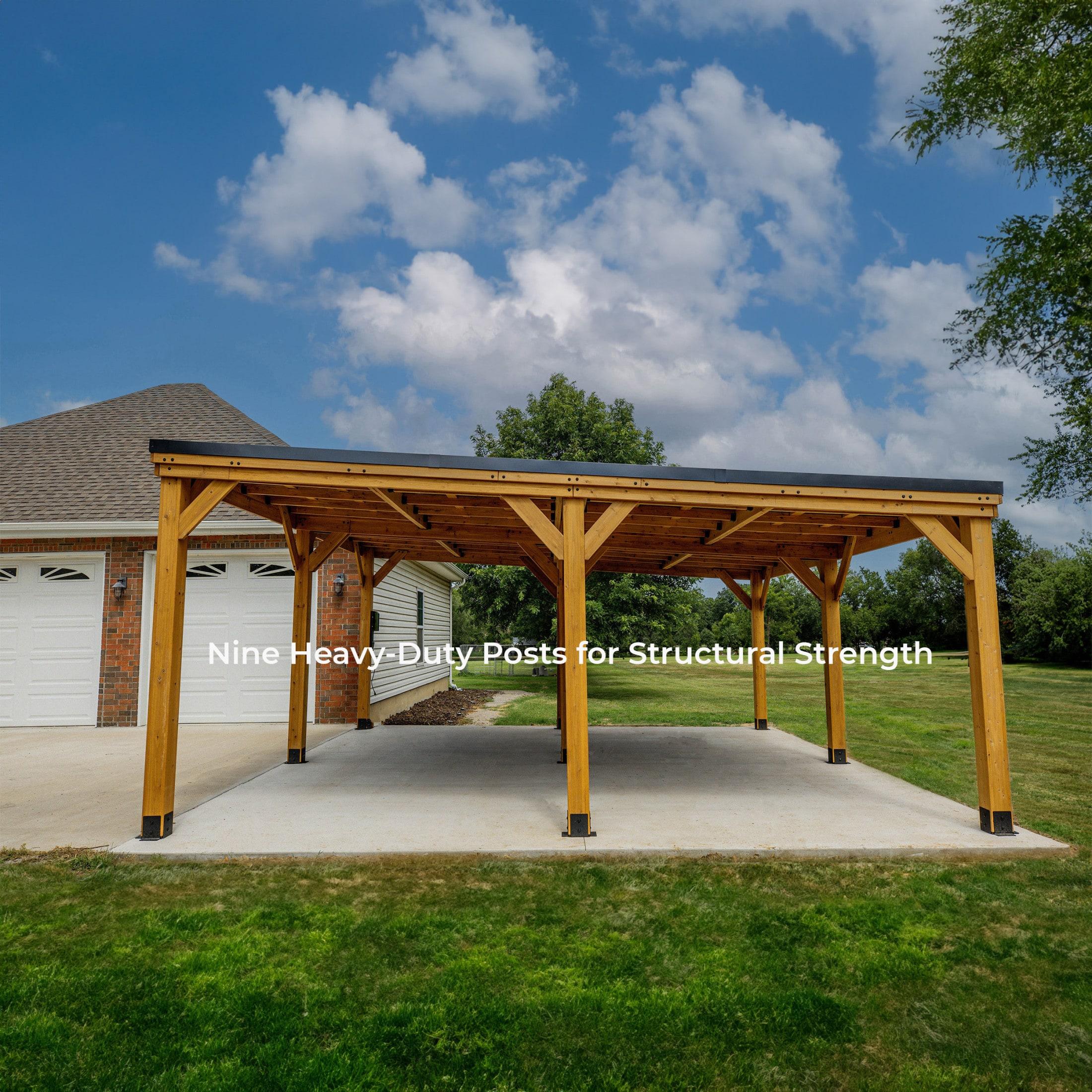 Backyard Discovery Kingsport 20'x 20' Cedar Wood Carport, Galvanized Steel Roof, PowerPort