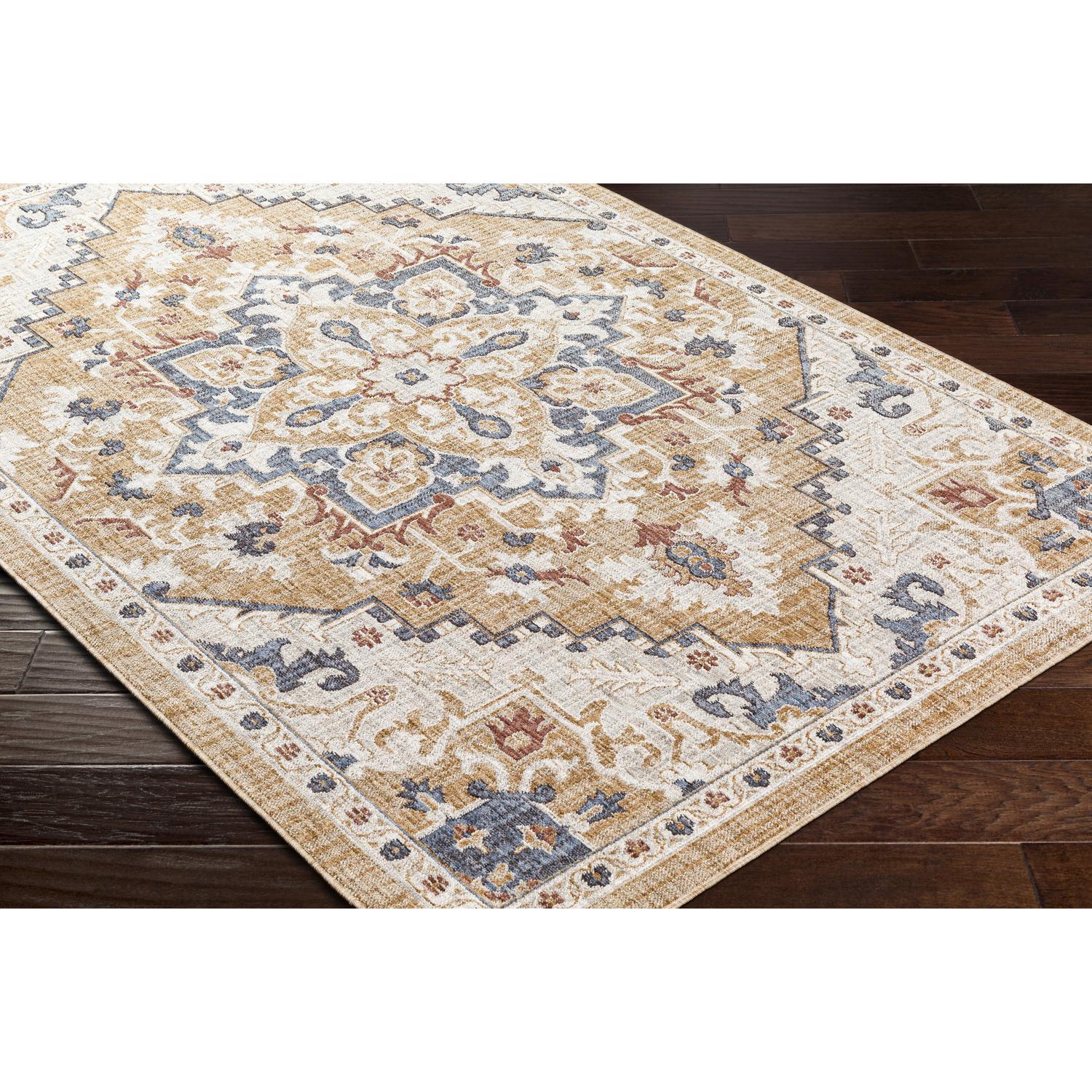 Blue Blossom Vintage-Style 5'3" x 7' Recycled Material Rug