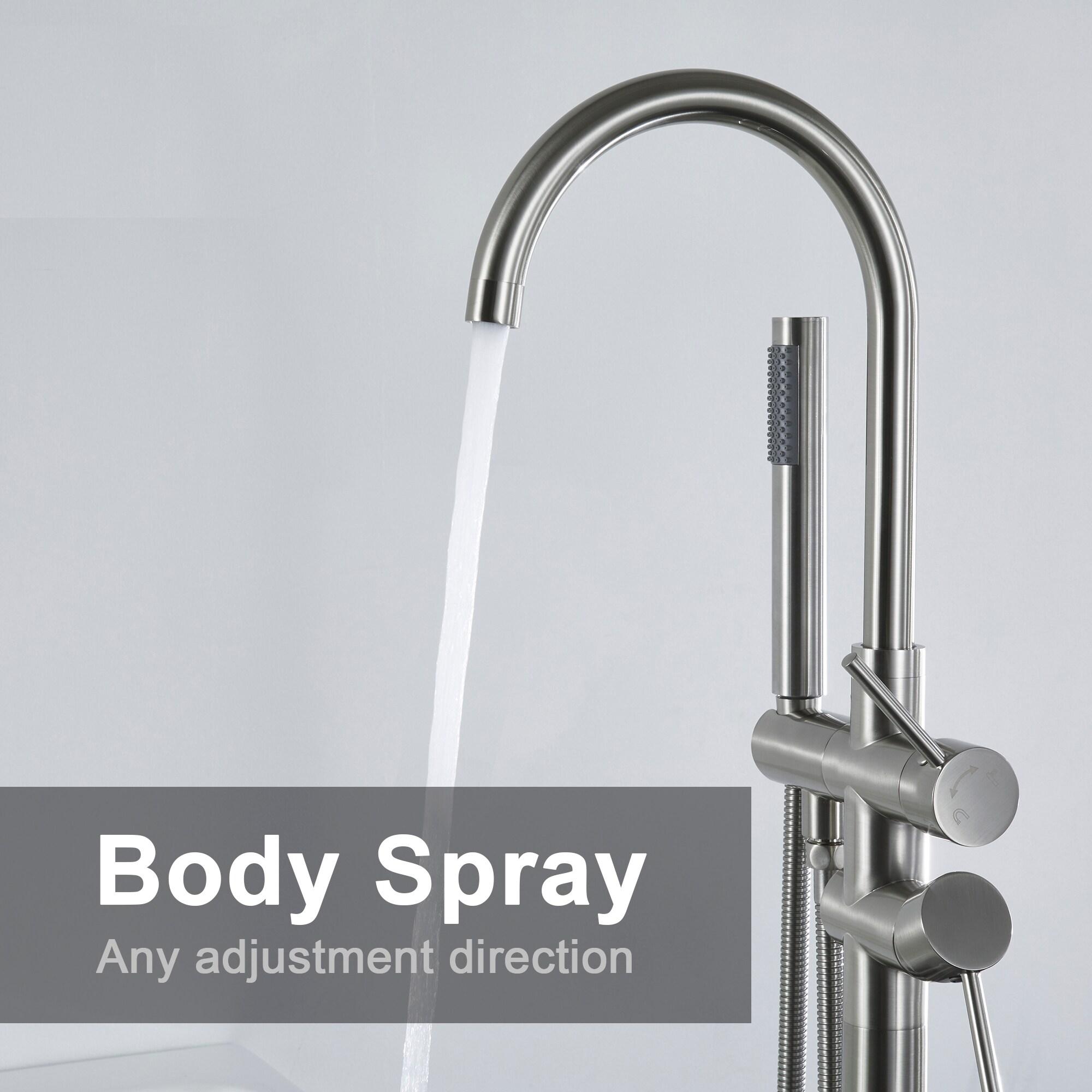 Double Handle Floor Mounted Freestanding Tub Filler With Handshower