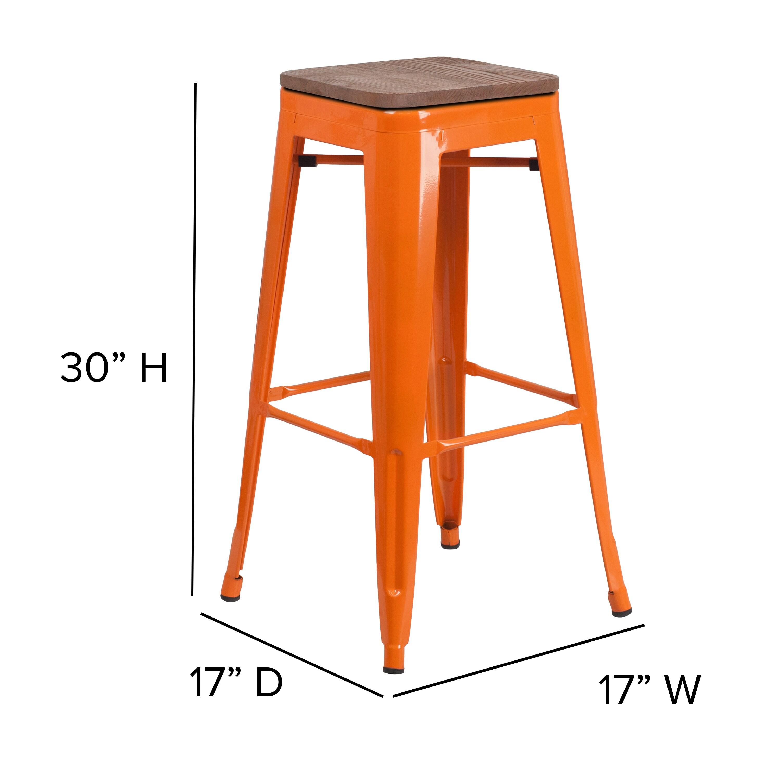 Flash Furniture Margherite 30" High Backless Metal Barstool with Square Wood Seat