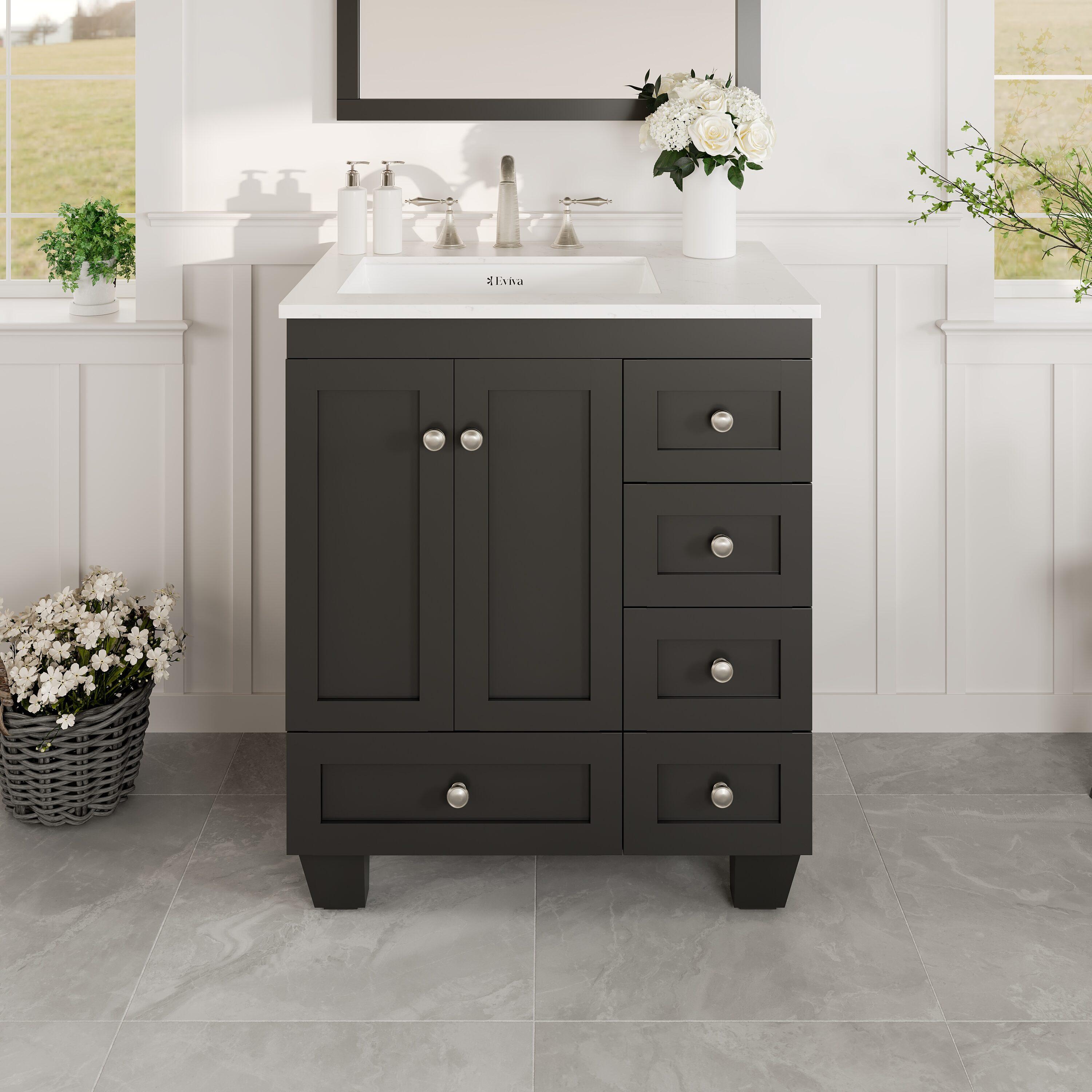 Eviva Happy 28"W x 18"D Espresso Bathroom Vanity with White Carrara Quartz Vanity Top and Rectangular Undermount Sink