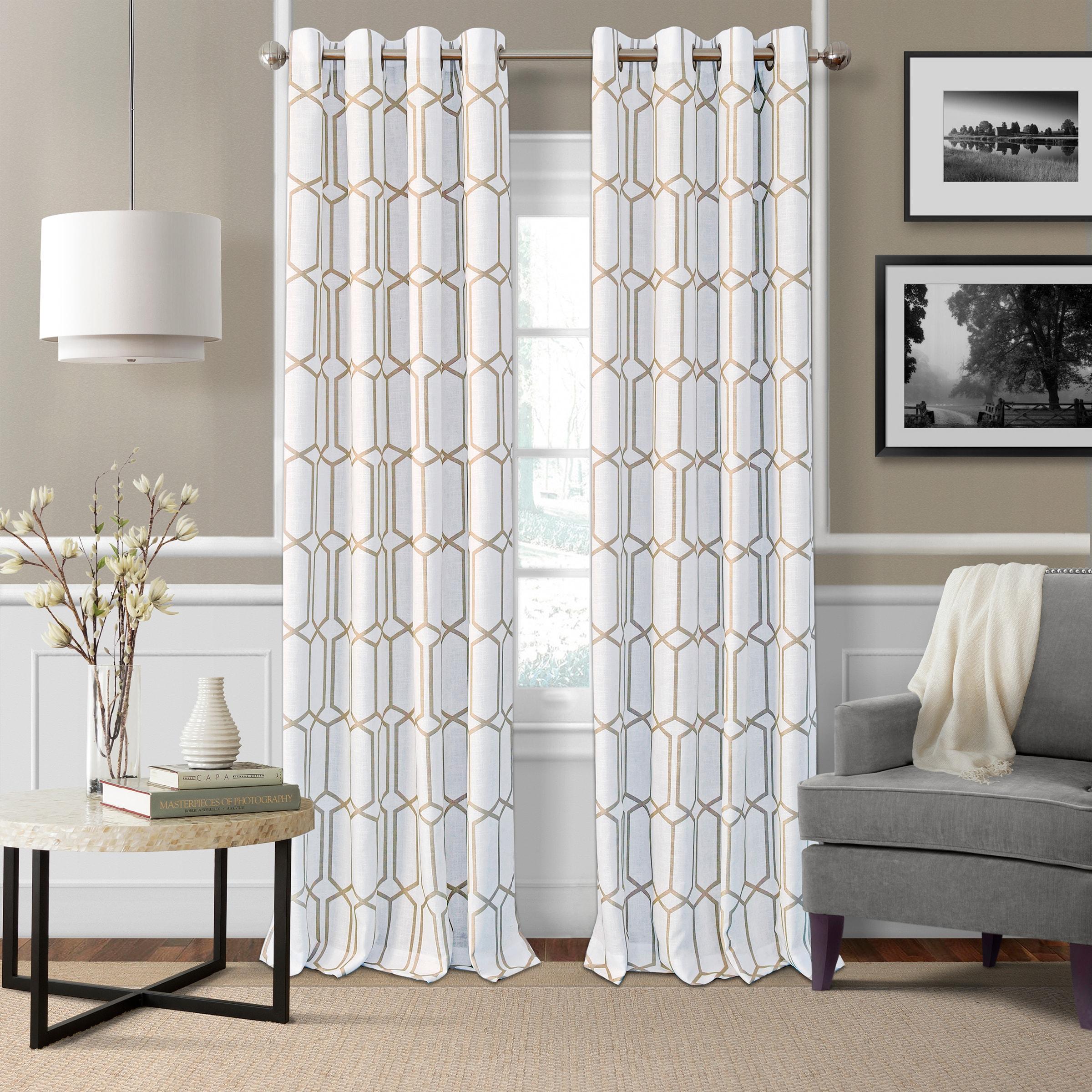 Kaiden Rustic Vogue Geometric Room Darkening Single Window Curtain Panel - 52" x 95" - Taupe - Elrene Home Fashions