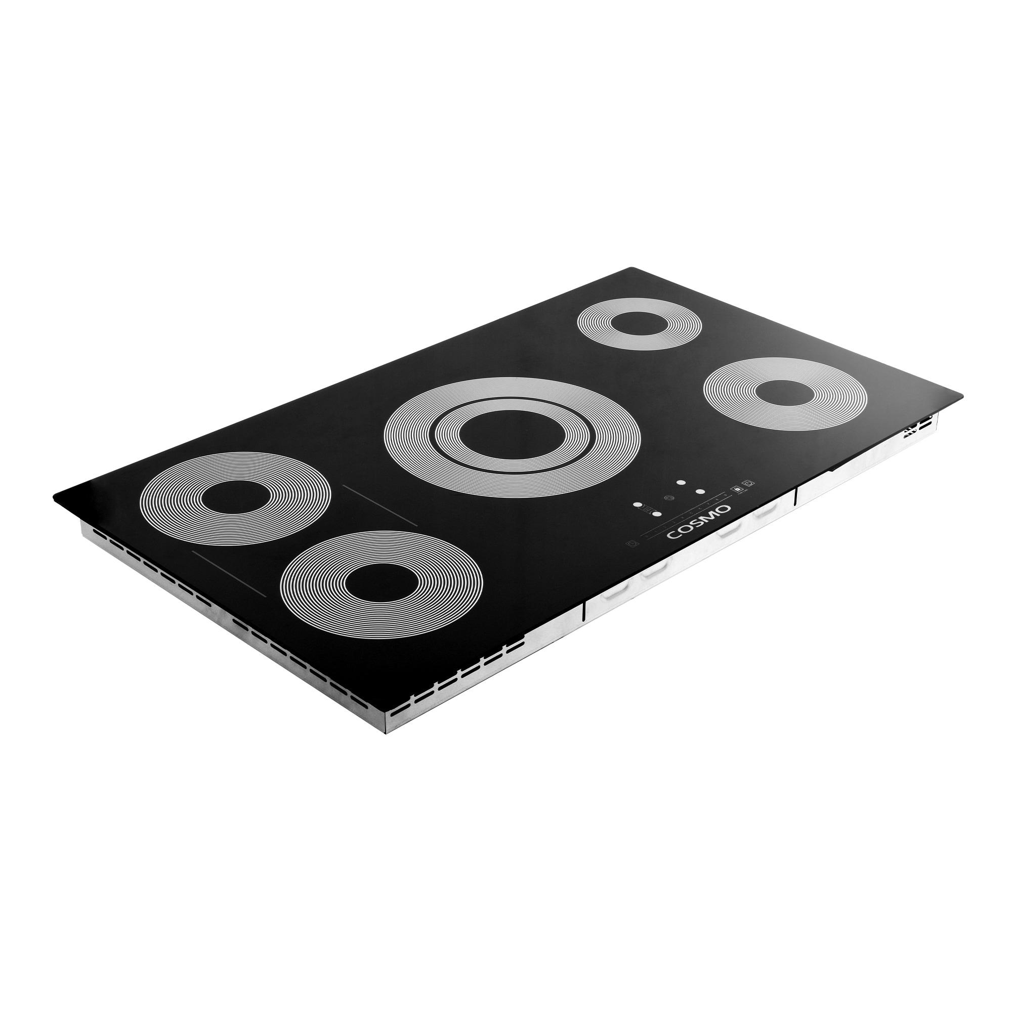 Cosmo 36 In. Electric Ceramic Glass Cooktop With 5 Burners, Triple Zone Element In Black