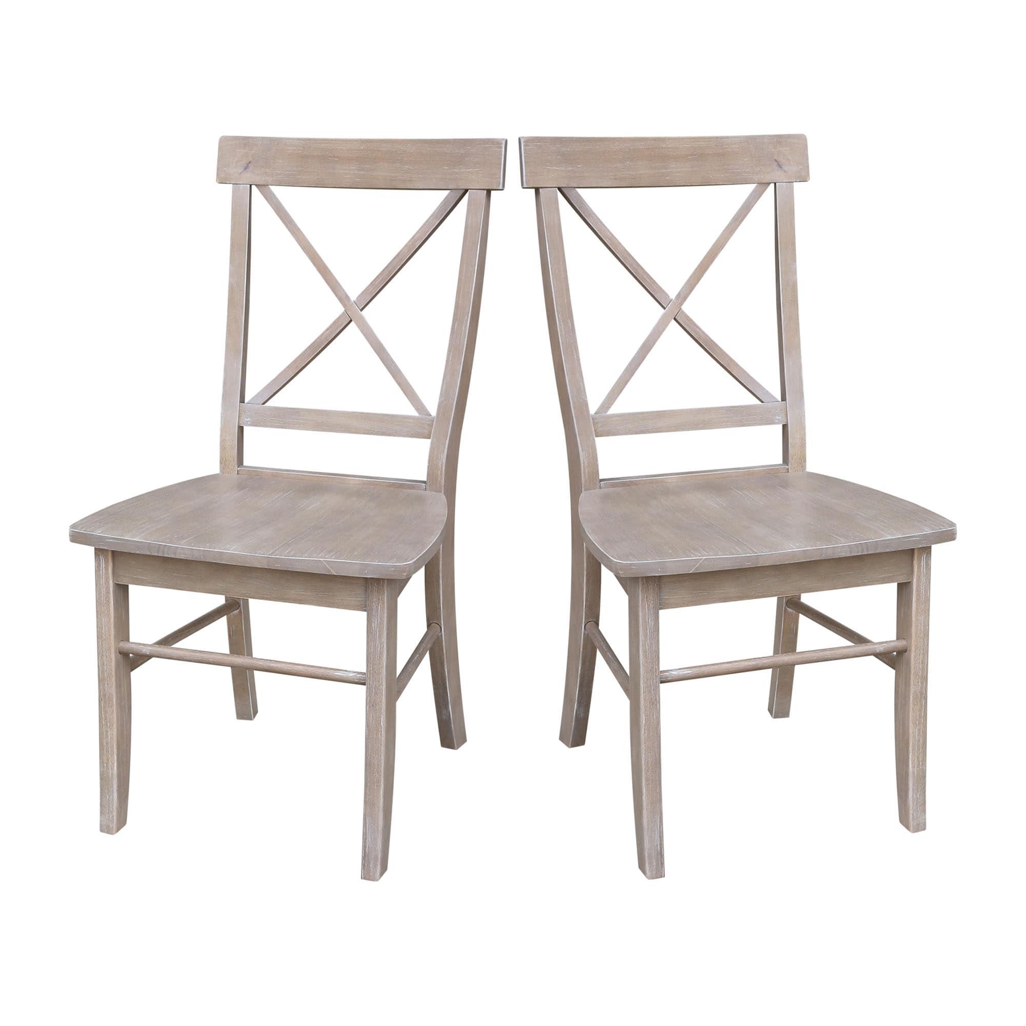 Set of 2 X Back Chairs with Solid Wood Seat Washed Gray/Taupe - International Concepts