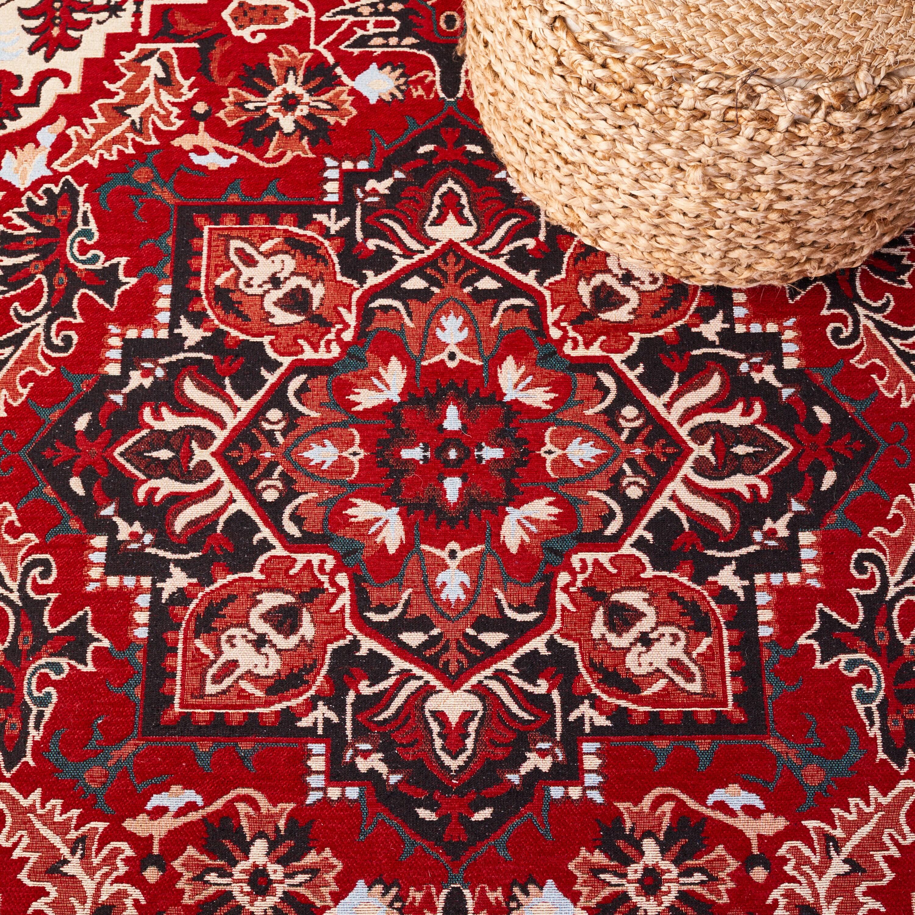 Easy Care ECR105 Power Loomed Machine Washable Area Rug - Red/Black - 4'x6' - Safavieh.