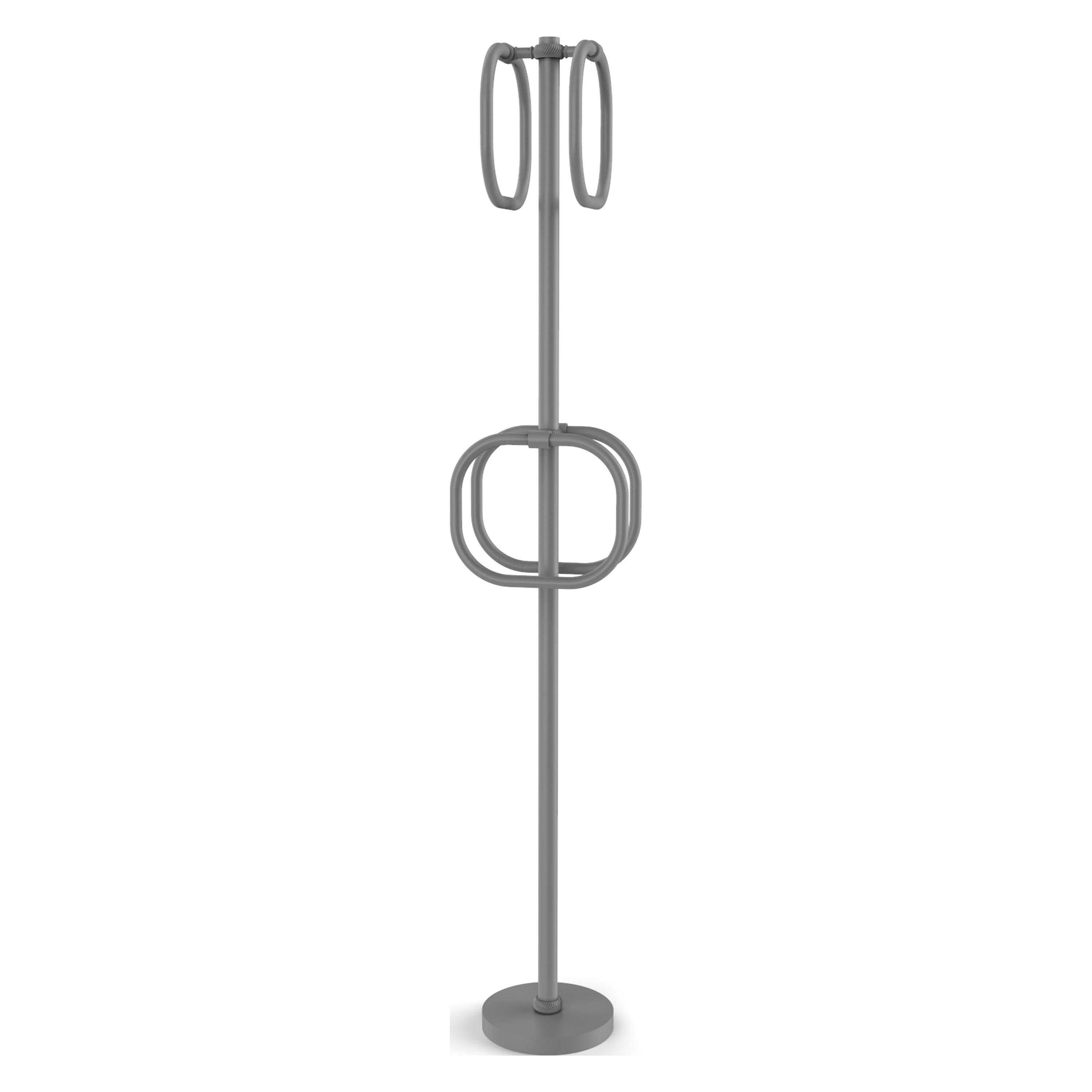 Matte Gray Freestanding Brass Towel Stand with Rings