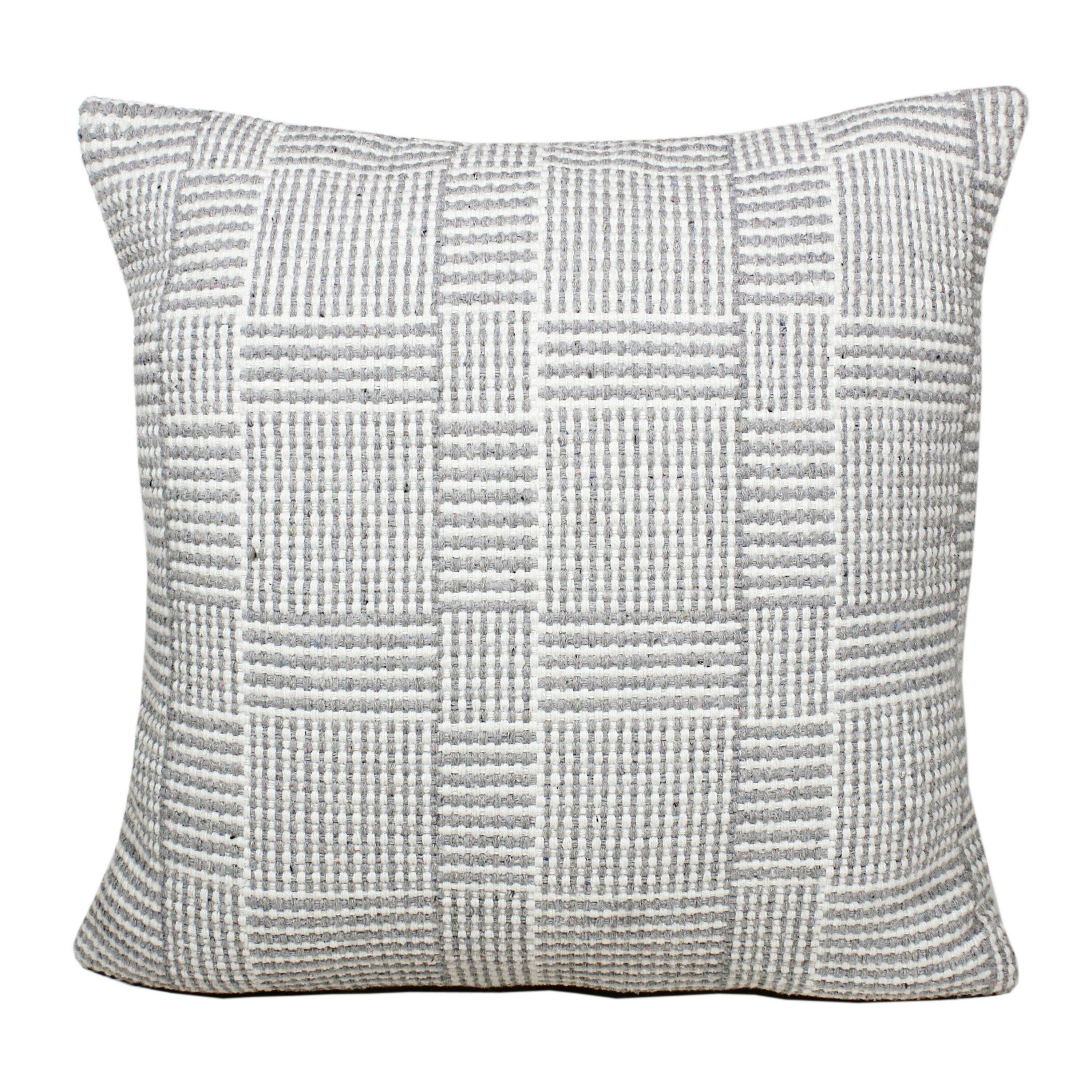 Gray and White Geometric Cotton Polyester Throw Pillow Set