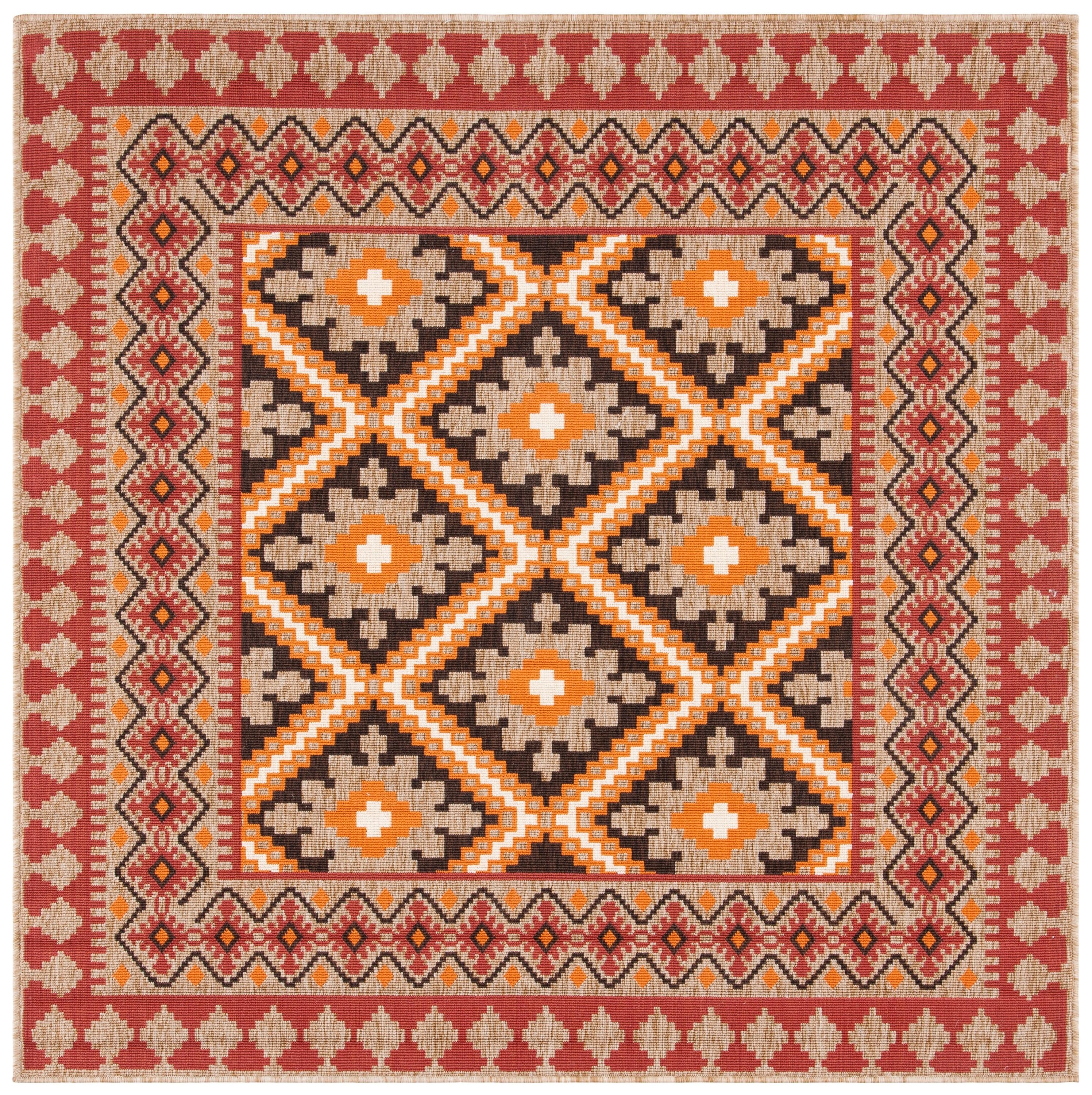 Veranda VER099 Power Loomed Indoor/Outdoor Area Rug - Red/Natural - 5'3"x5'3" - Safavieh.