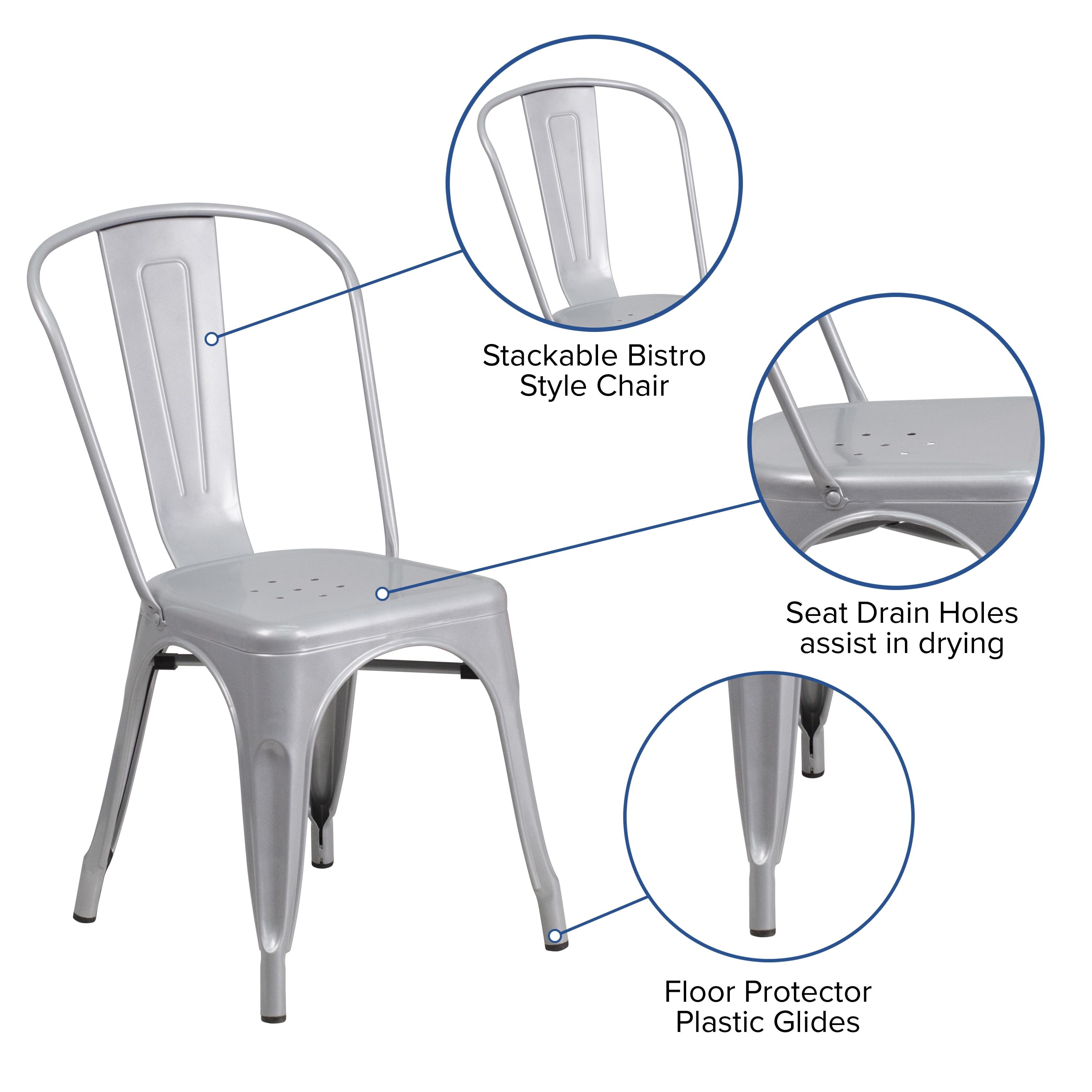 Flash Furniture Commercial Grade Silver Metal Indoor-Outdoor Stackable Chair