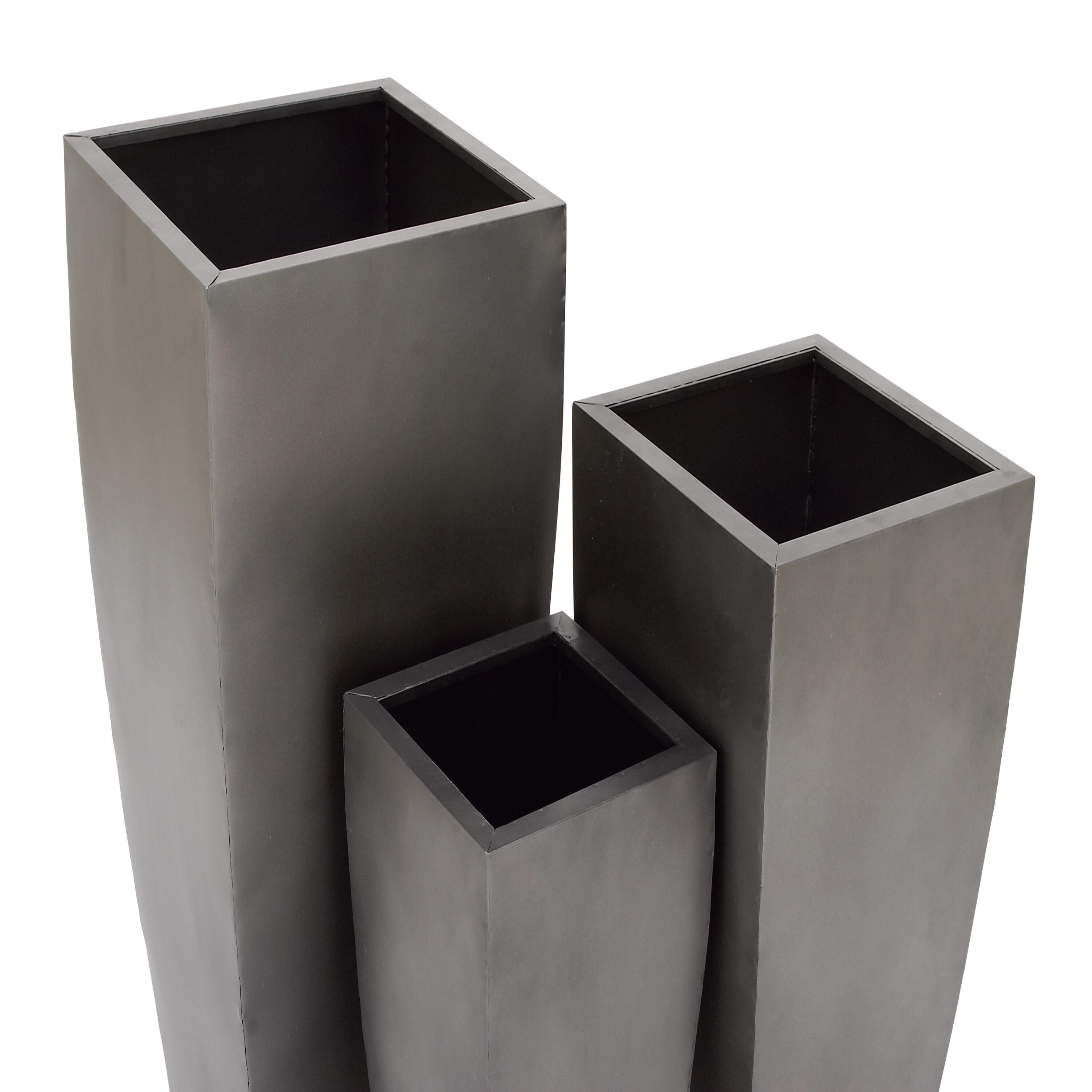 DecMode Grey Contemporary Oversized Metal Planter with Cement Hue, Set of 3, 20", 25", 30"H