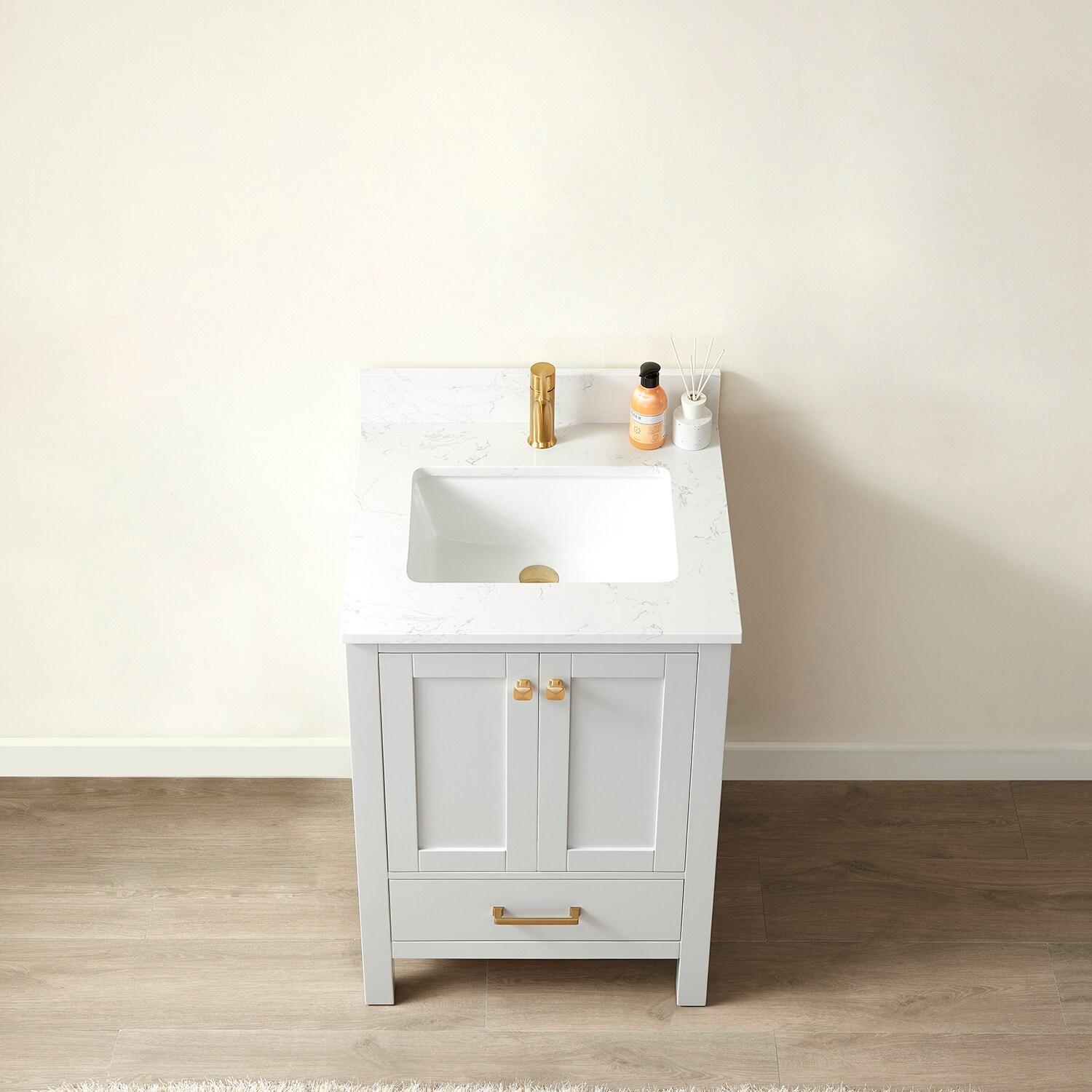 Shannon 24" Single Sink Bathroom Vanity White Stone Top in Gray No Mirror