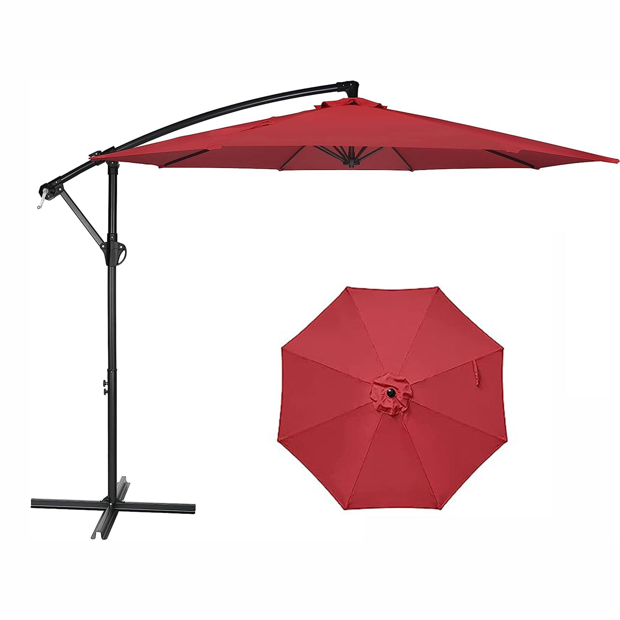 10 ft. Red Cantilever Metal Patio Umbrella with Crank Lift System