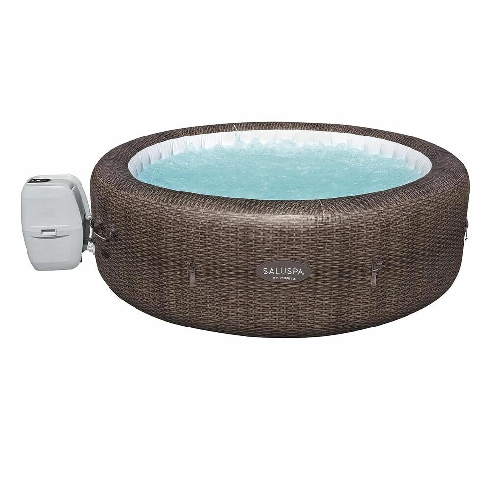 Bestway SaluSpa St Moritz AirJet Hot Tub with Set of 4 Non Slip Pool and Spa Seats and Set of 4 Padded Headrest Pillows with Adjustable Strap, Brown