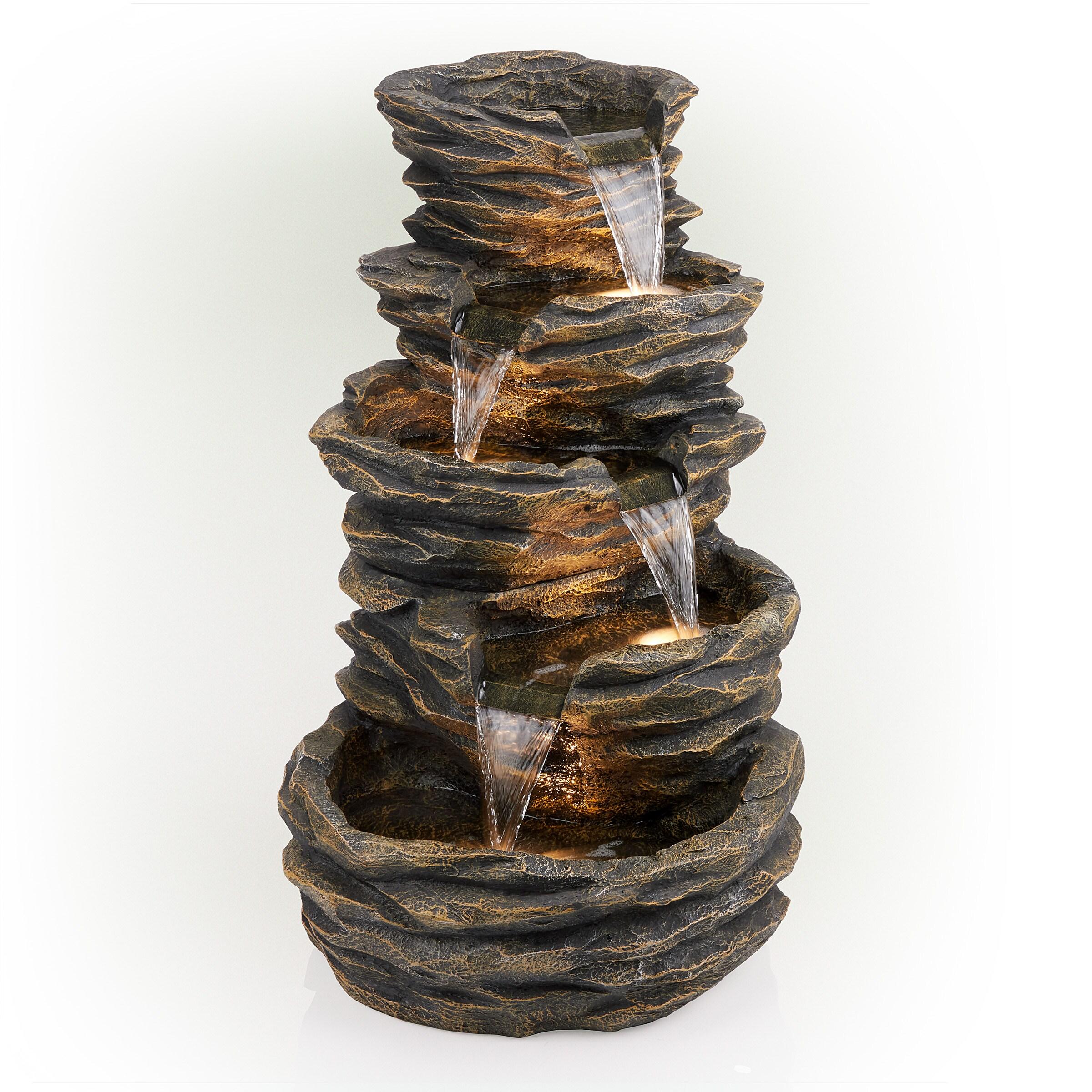Alpine Corporation Five-Level Rock Waterfall Indoor/Outdoor Fountain
