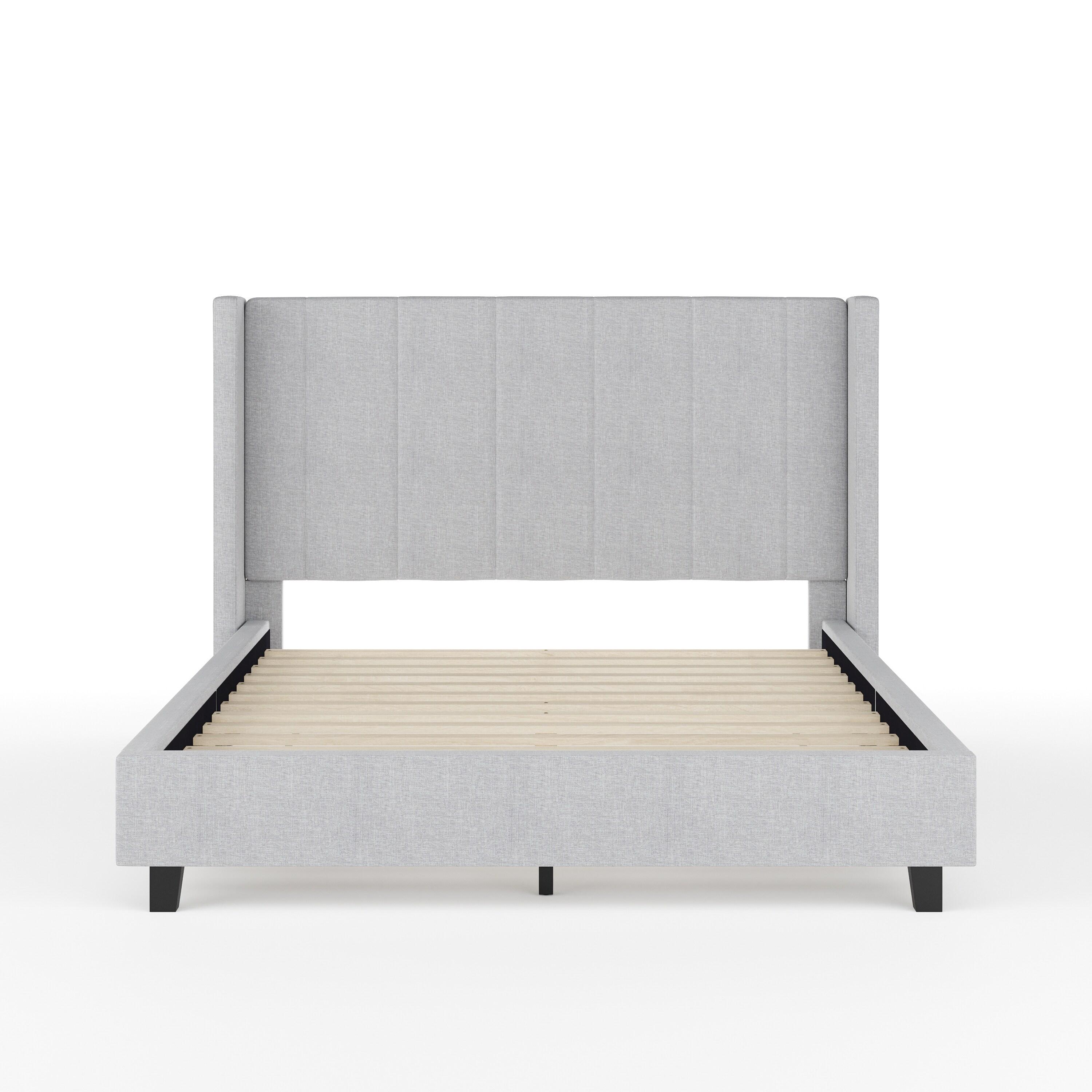 Martha Stewart Kay Upholstered Platform Bed With Channel Stitched Wingback Headboard