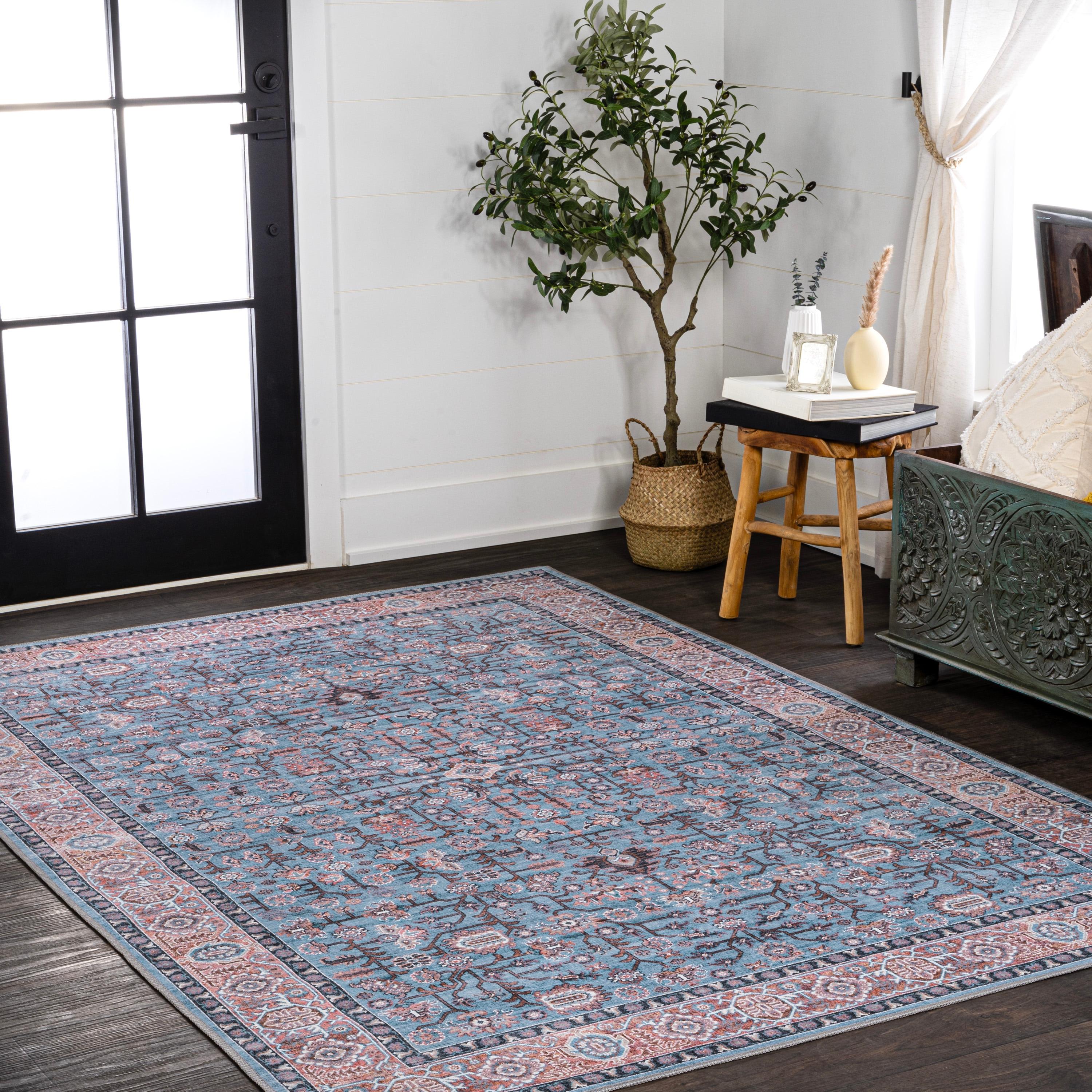 Kemer All-Over Persian Machine-Washable Blue/Red/Brown 3 ft. x 5 ft. Area Rug - JONATHAN Y