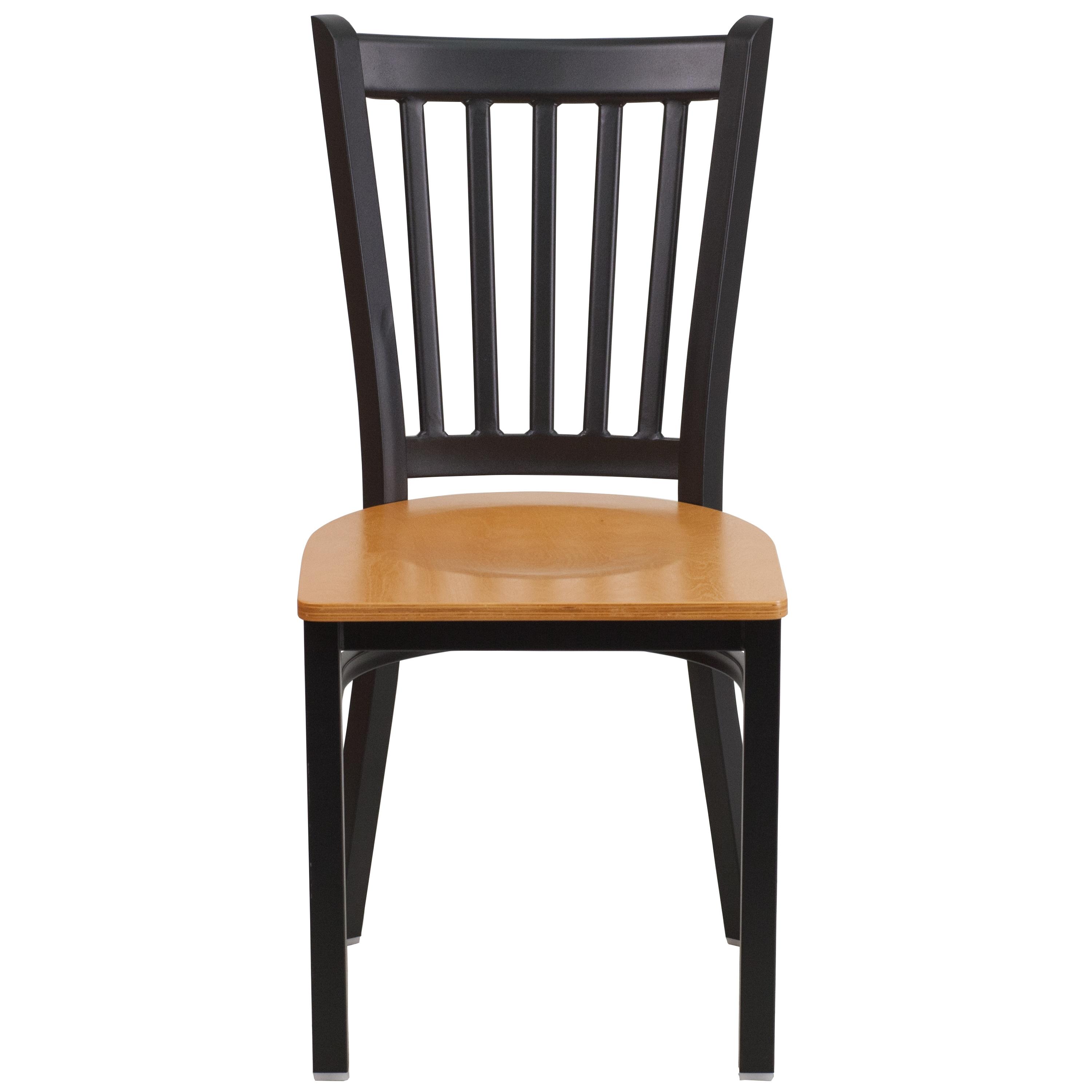 Flash Furniture HERCULES Series Black Vertical Back Metal Restaurant Chair - Natural Wood Seat