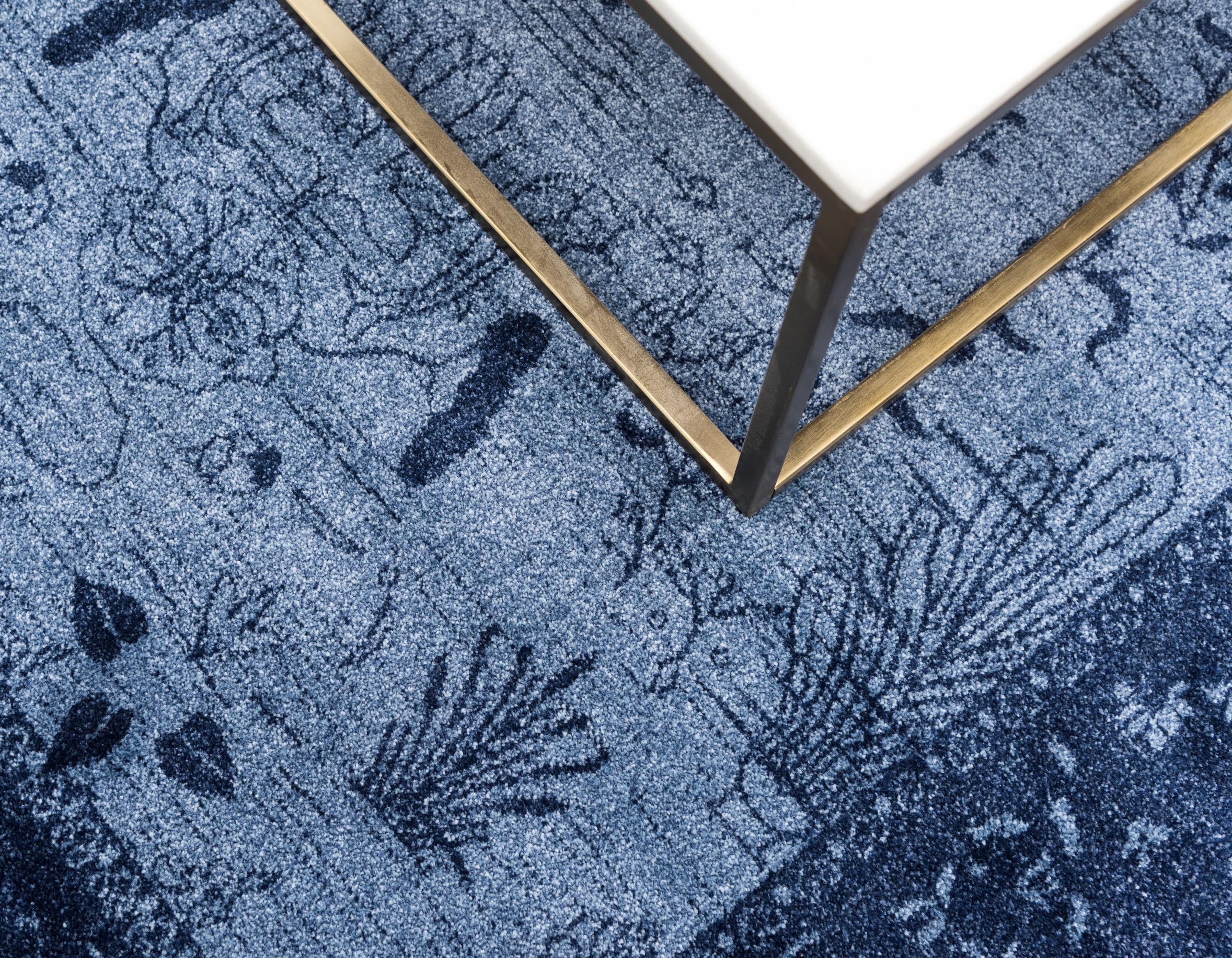 Unique Loom La Jolla Collection Area Rug - Floral (4' 1" x 6' 1" Rectangle Blue/Navy Blue)