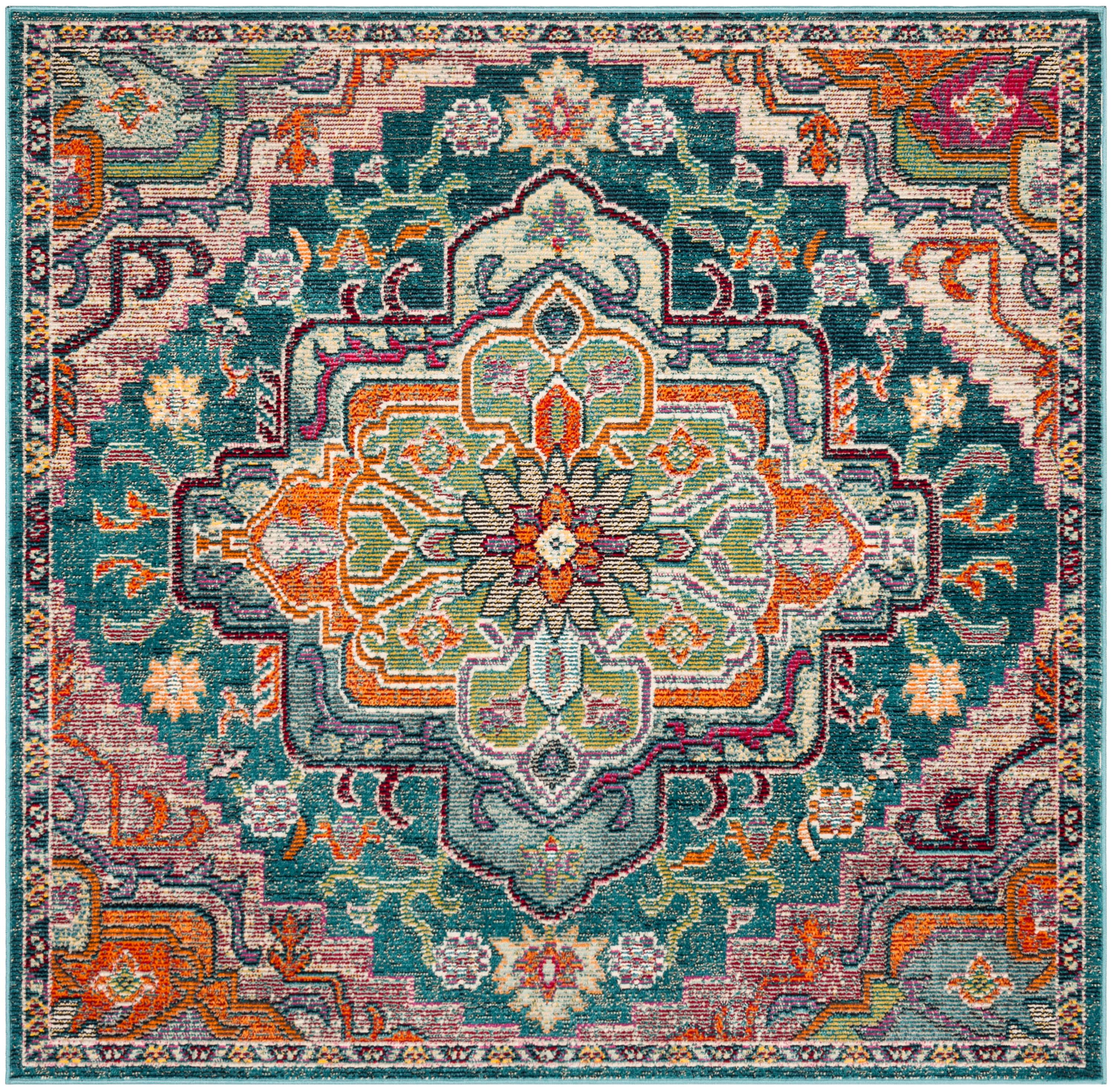 Crystal CRS501 Loomed Indoor Area Rug - Teal/Rose - 5'x5' - Safavieh